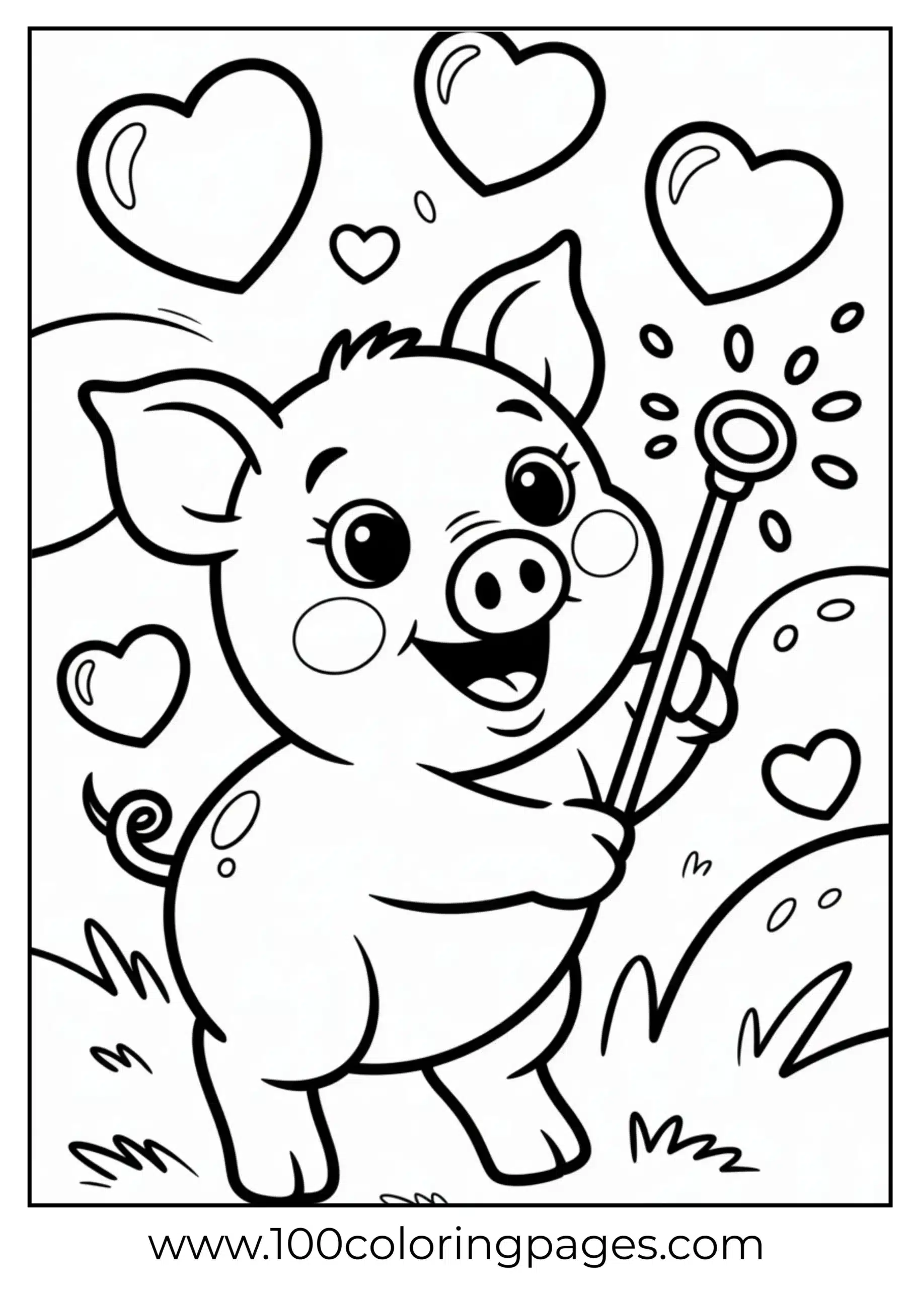 Piglet blowing heart bubbles coloring page