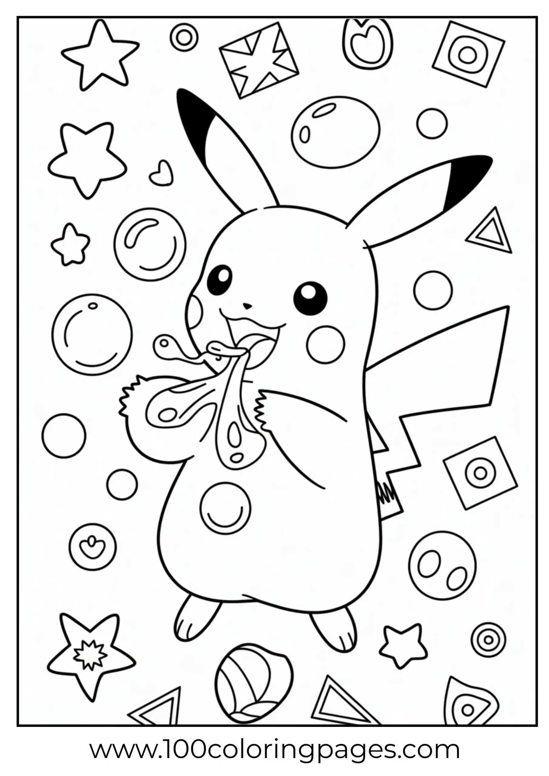 Pikachu blowing bubbles into air