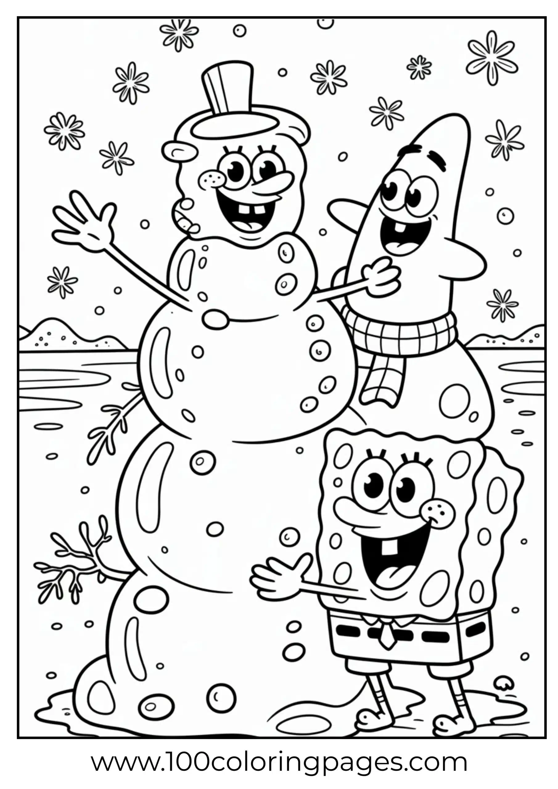 SpongeBob and Patrick building snowman from bubbles