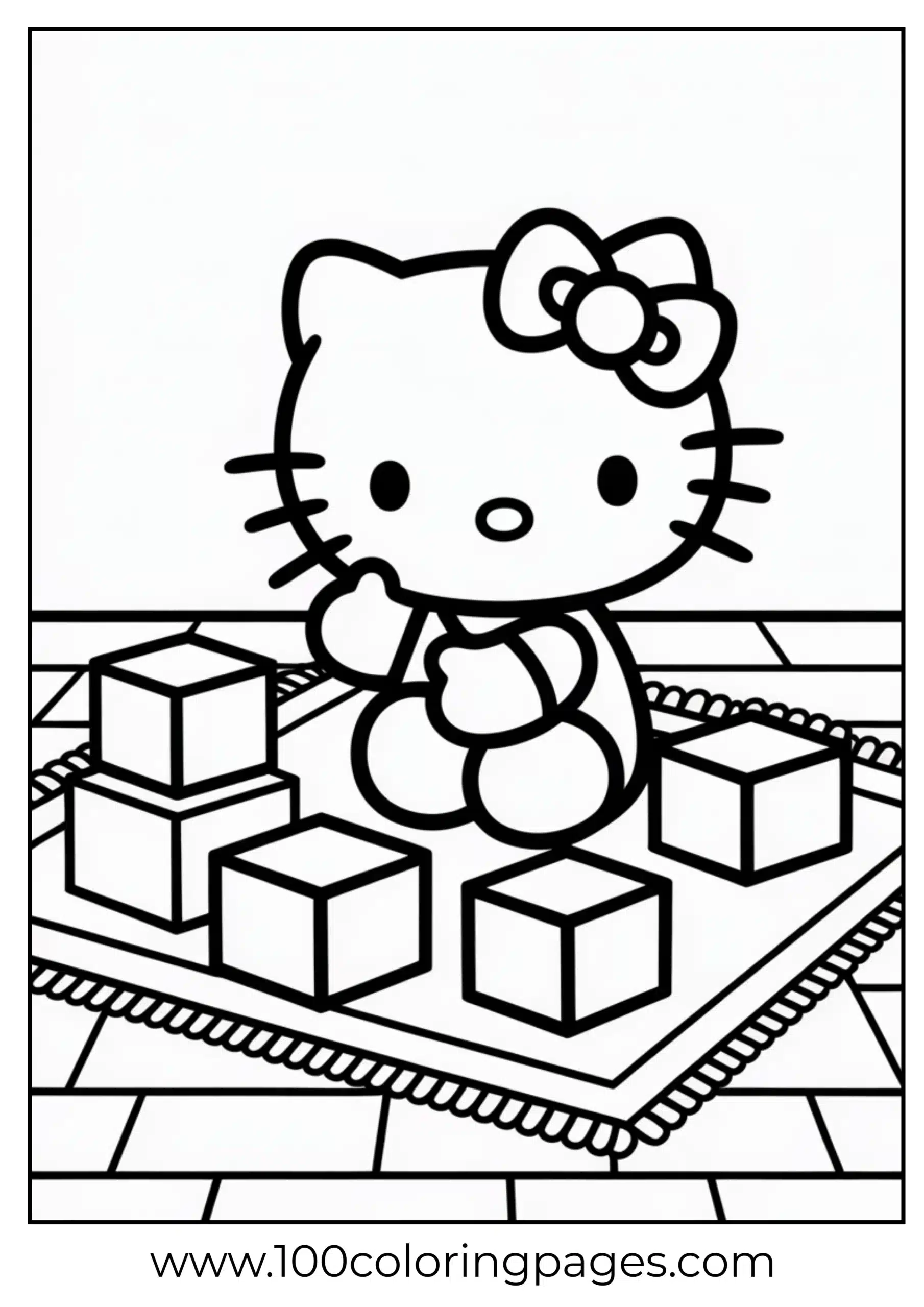 Hello Kitty building blocks coloring page