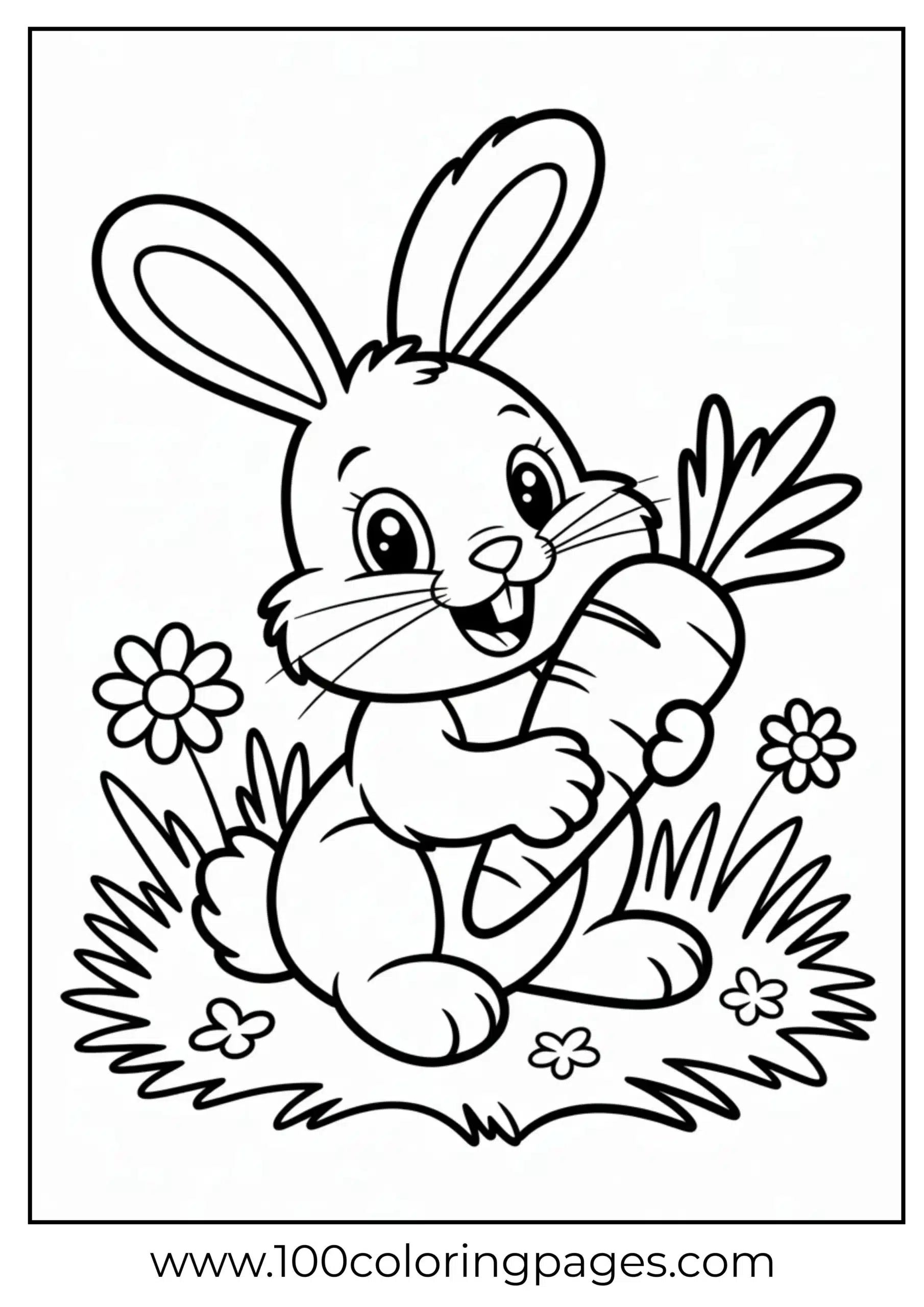 Cute bunny holding carrot coloring page
