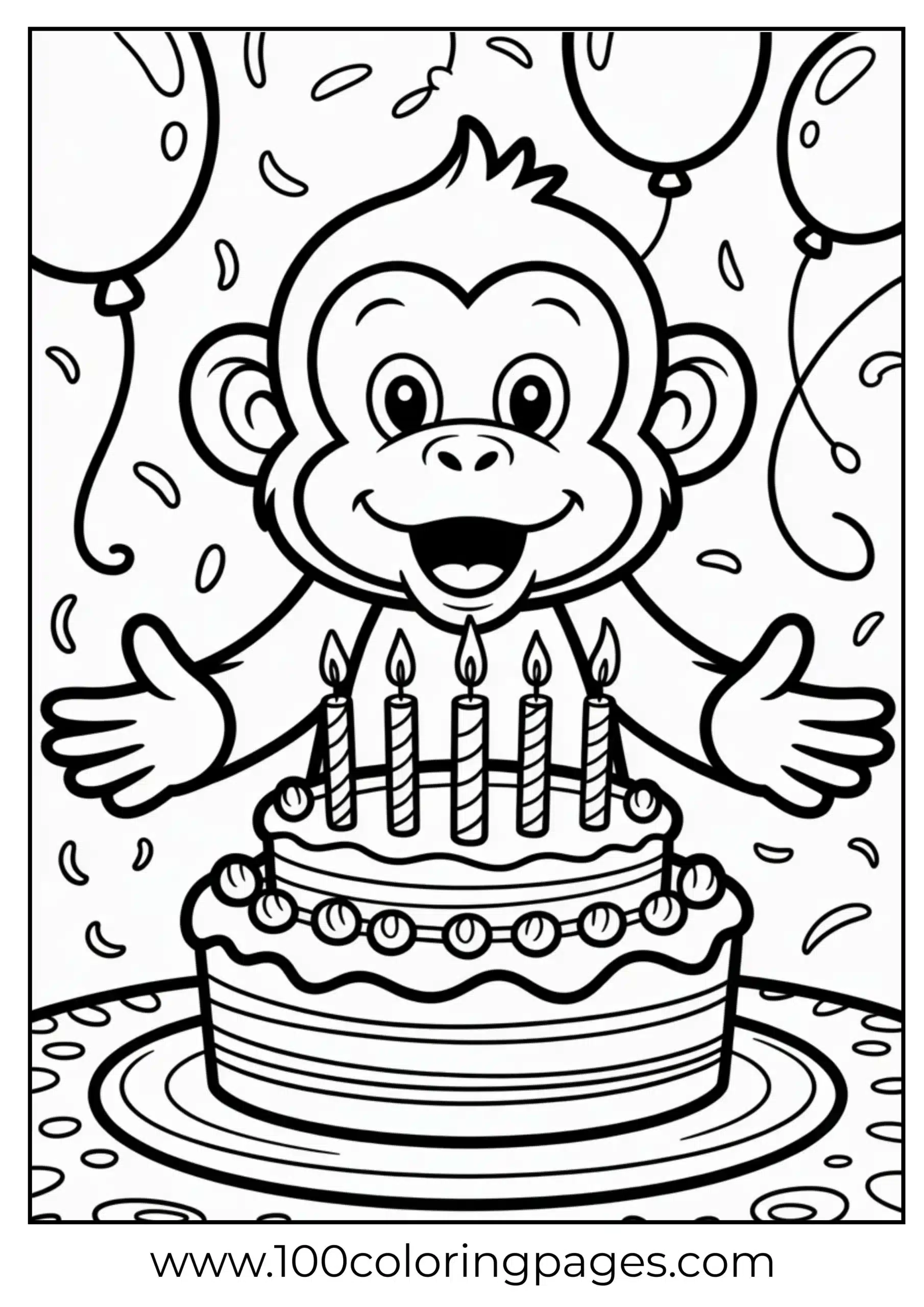 Monkey blowing out candles coloring page