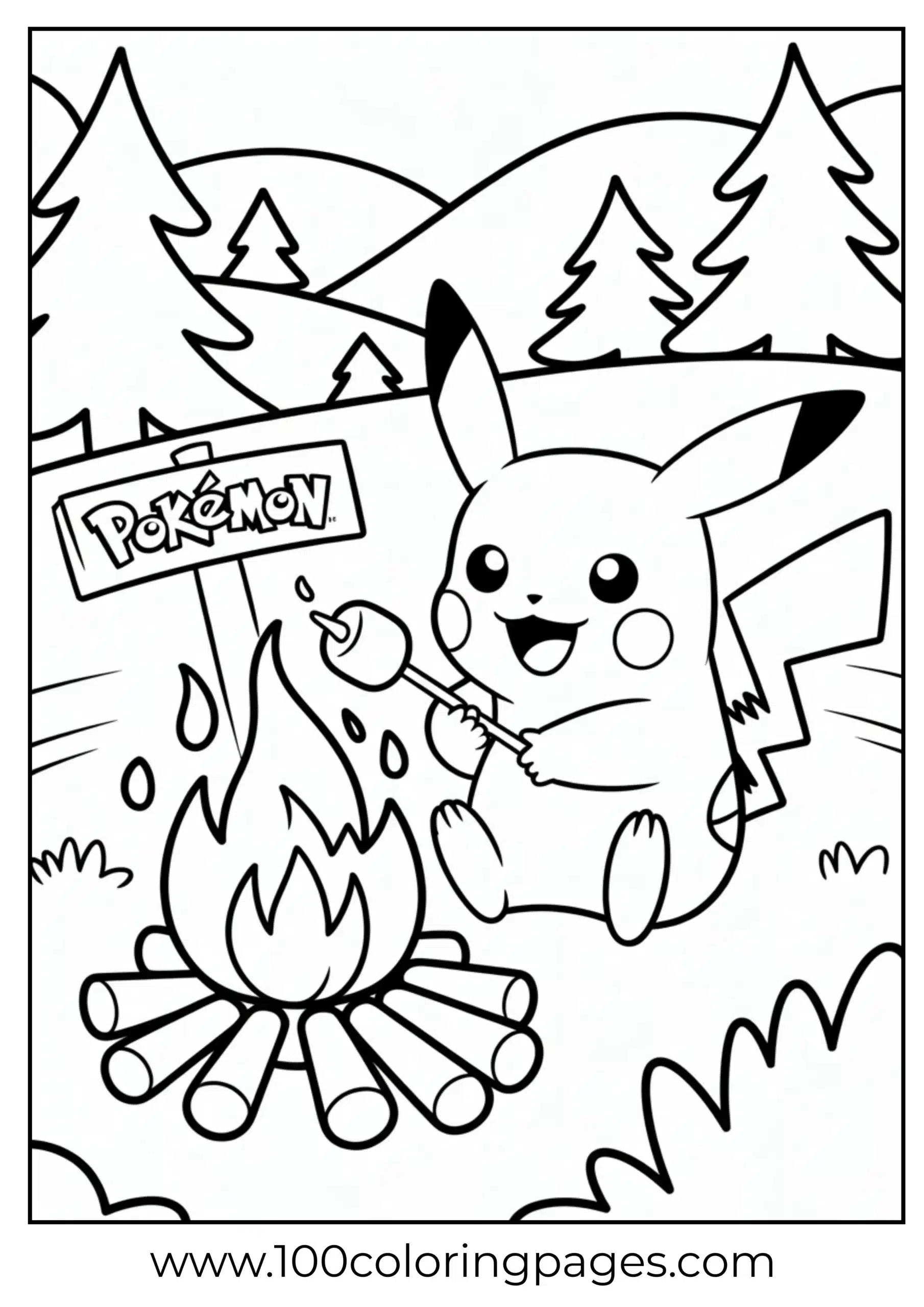 Pikachu cooking marshmallow at fire