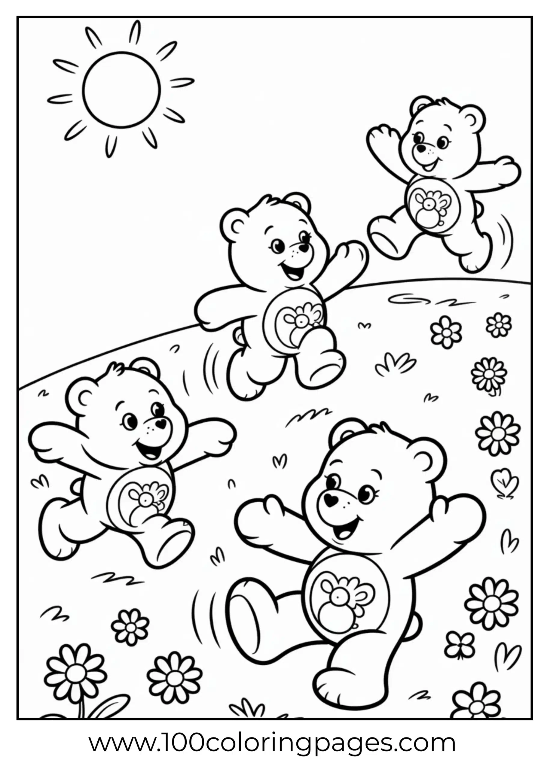 Care Bears playing game coloring page