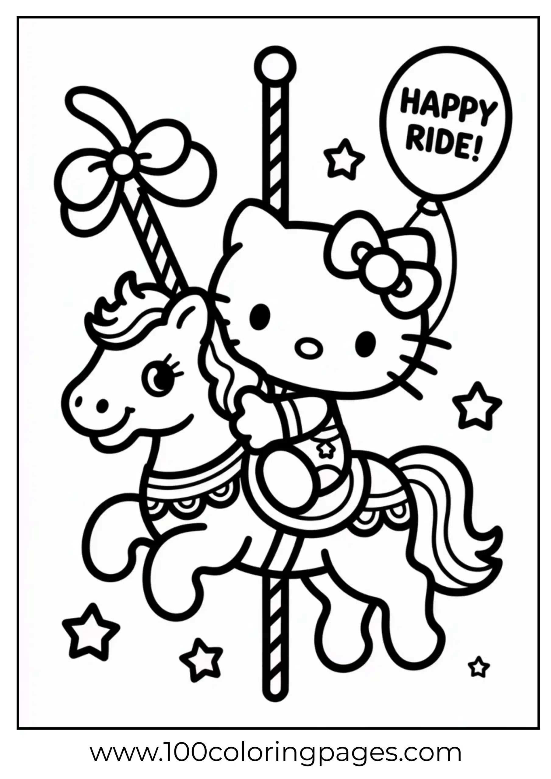 Hello Kitty on carousel coloring page