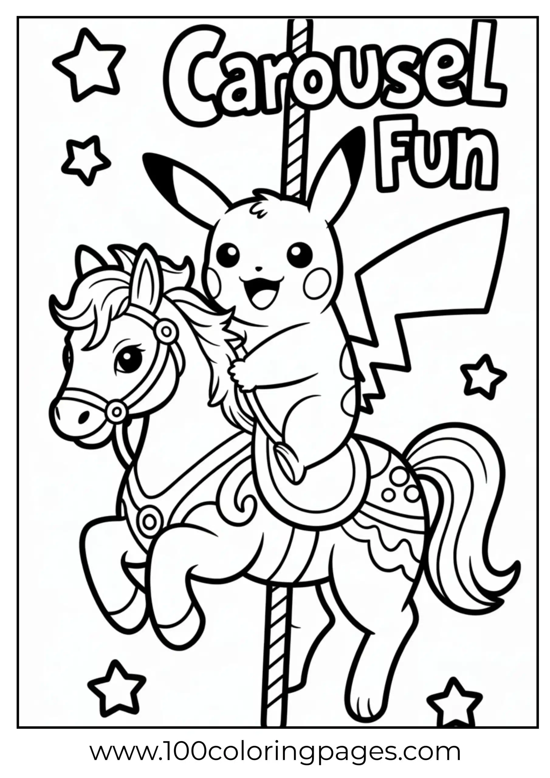 Pikachu riding merry-go-round horse