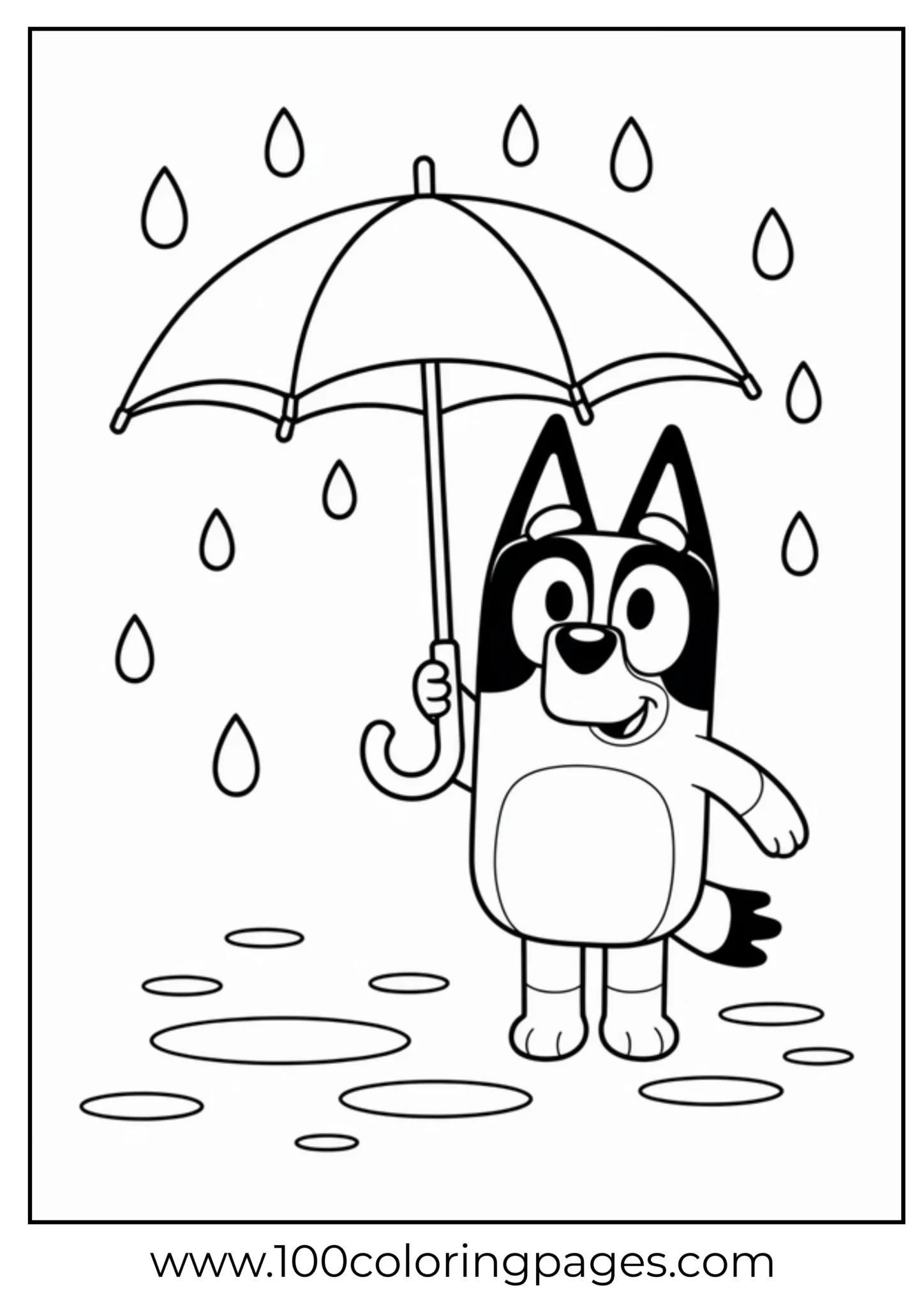 Cartoon dog holding an umbrella under the rain