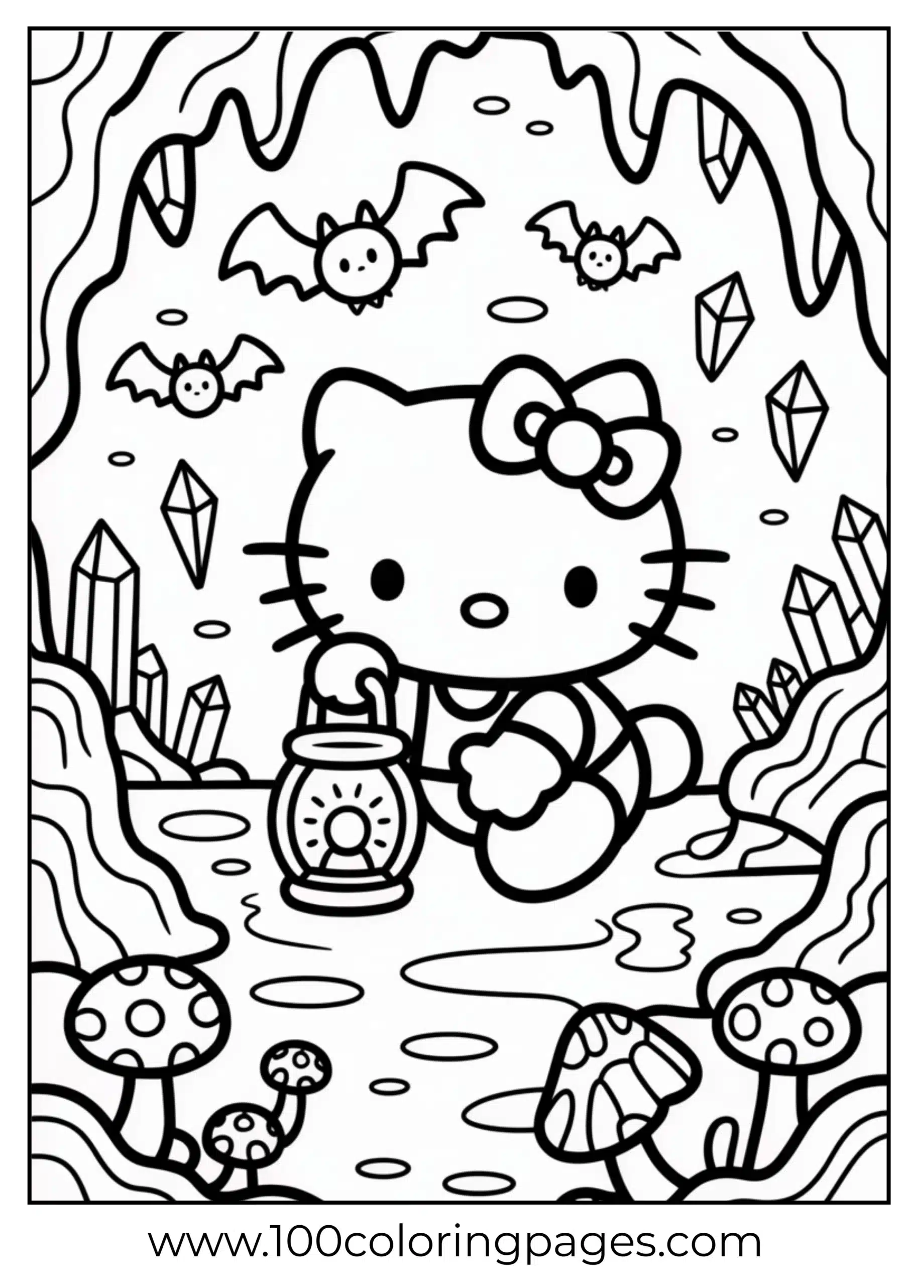 Hello Kitty in a cave coloring page