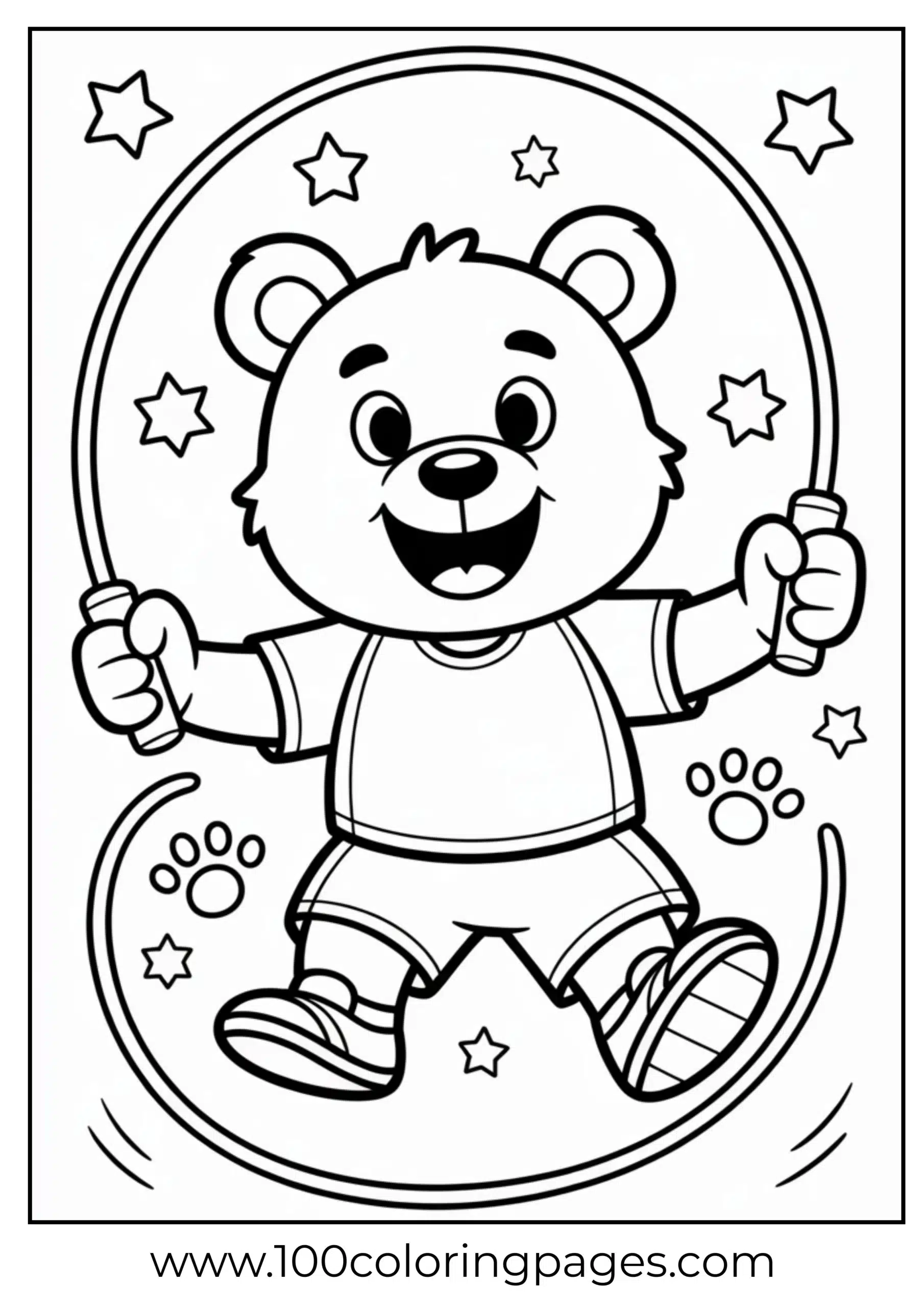 Champ Bear exercising with rope coloring page