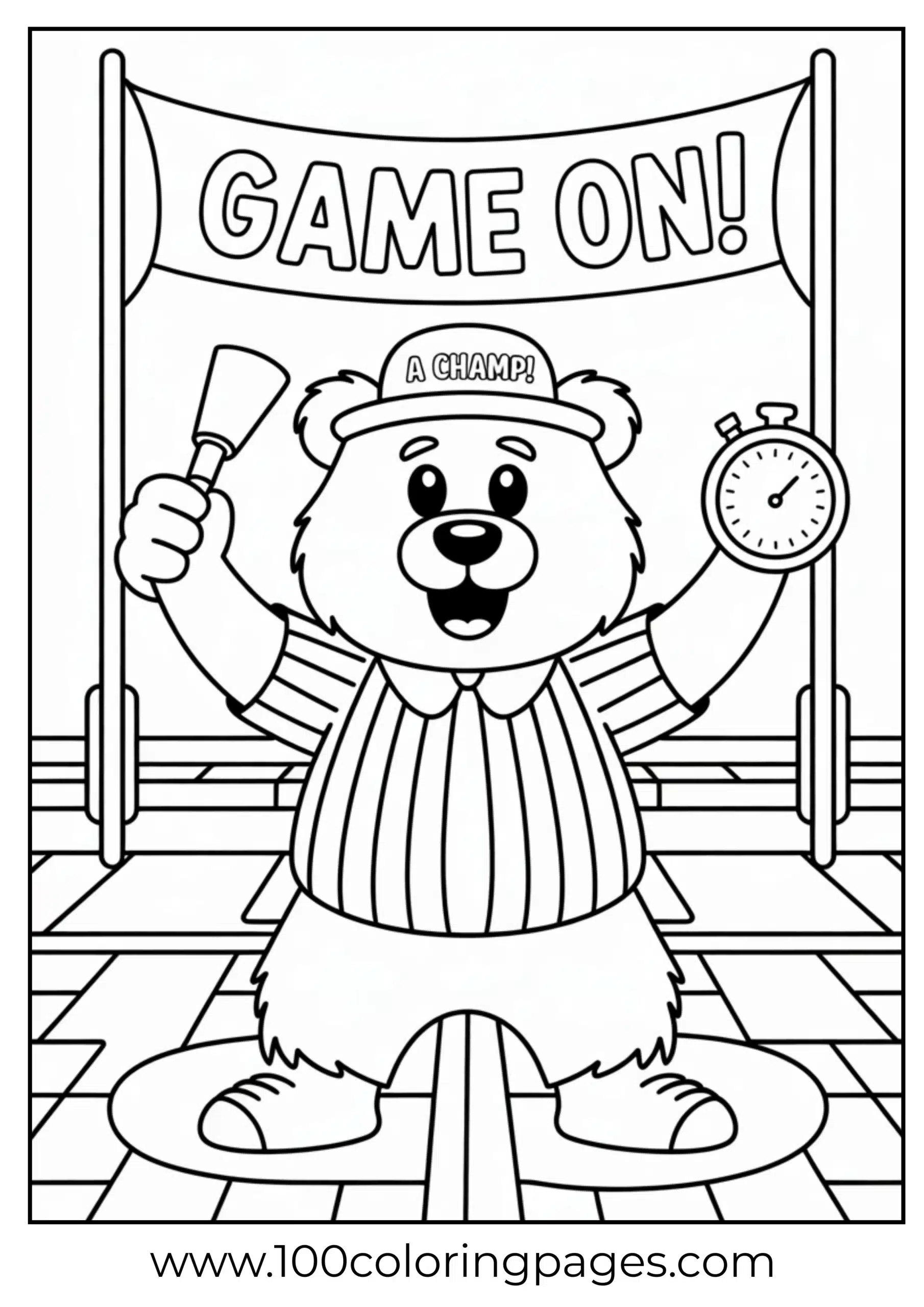 Champ Bear as sports referee coloring page