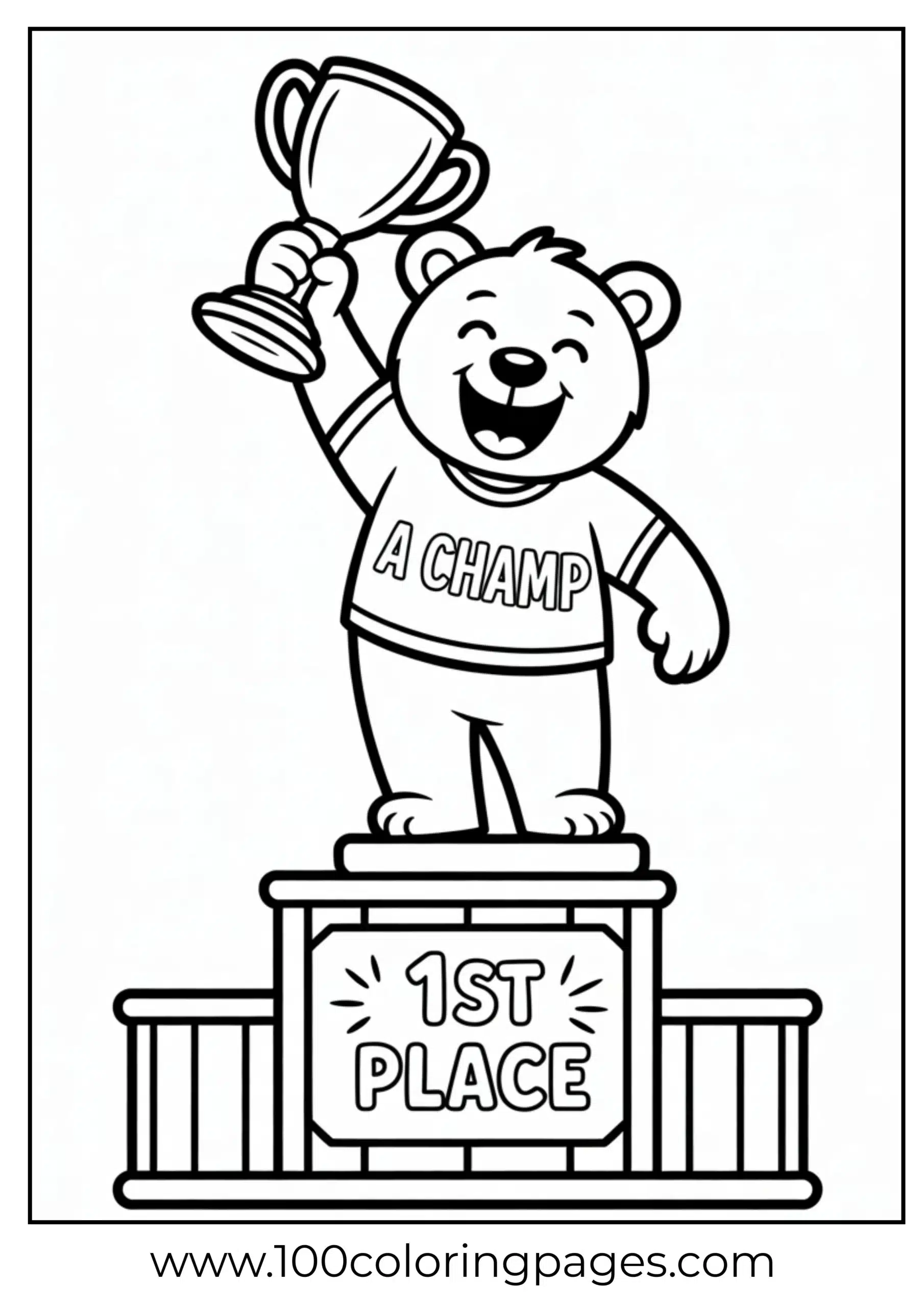 Champ Bear holding trophy coloring page