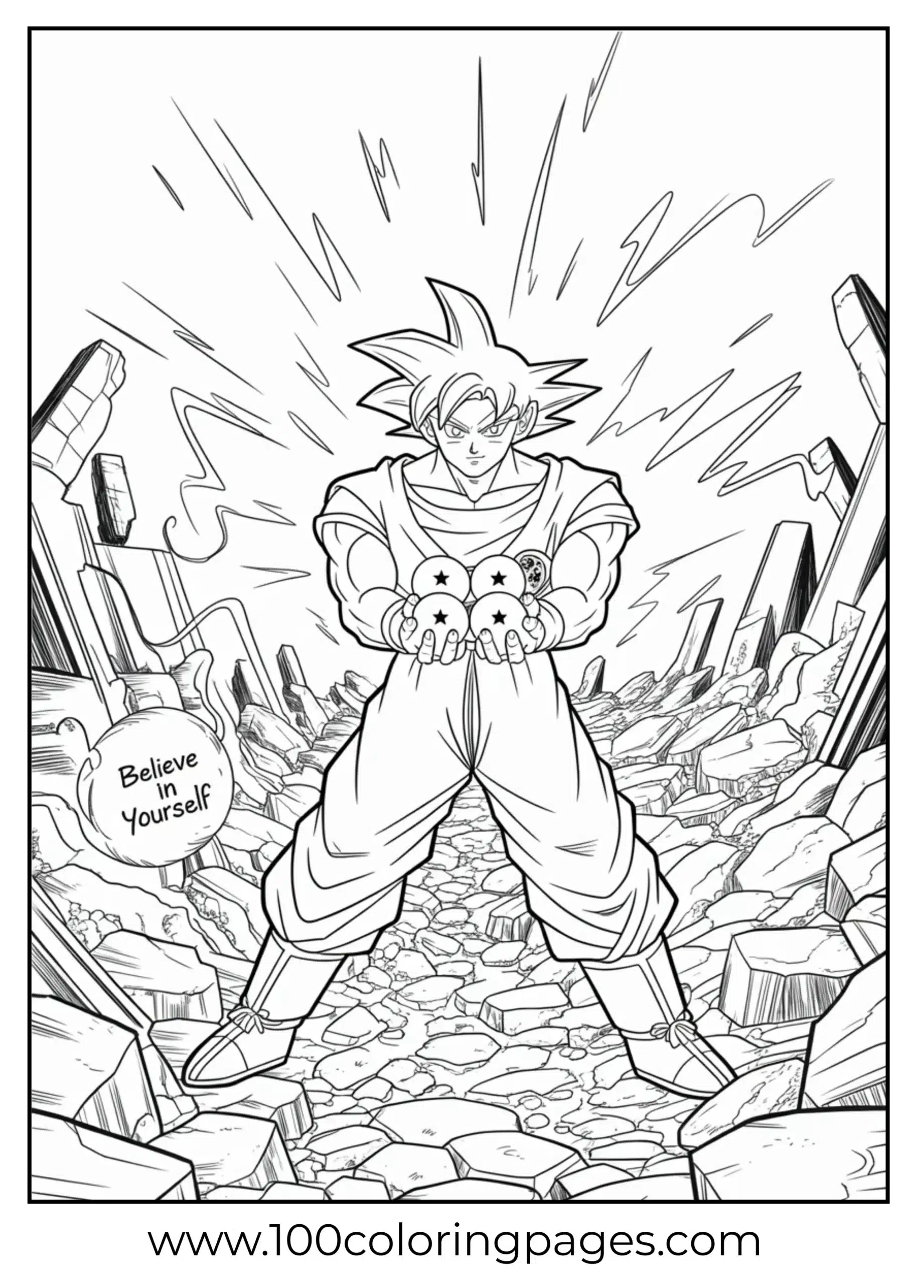 Goku holding multiple Dragon Balls coloring page