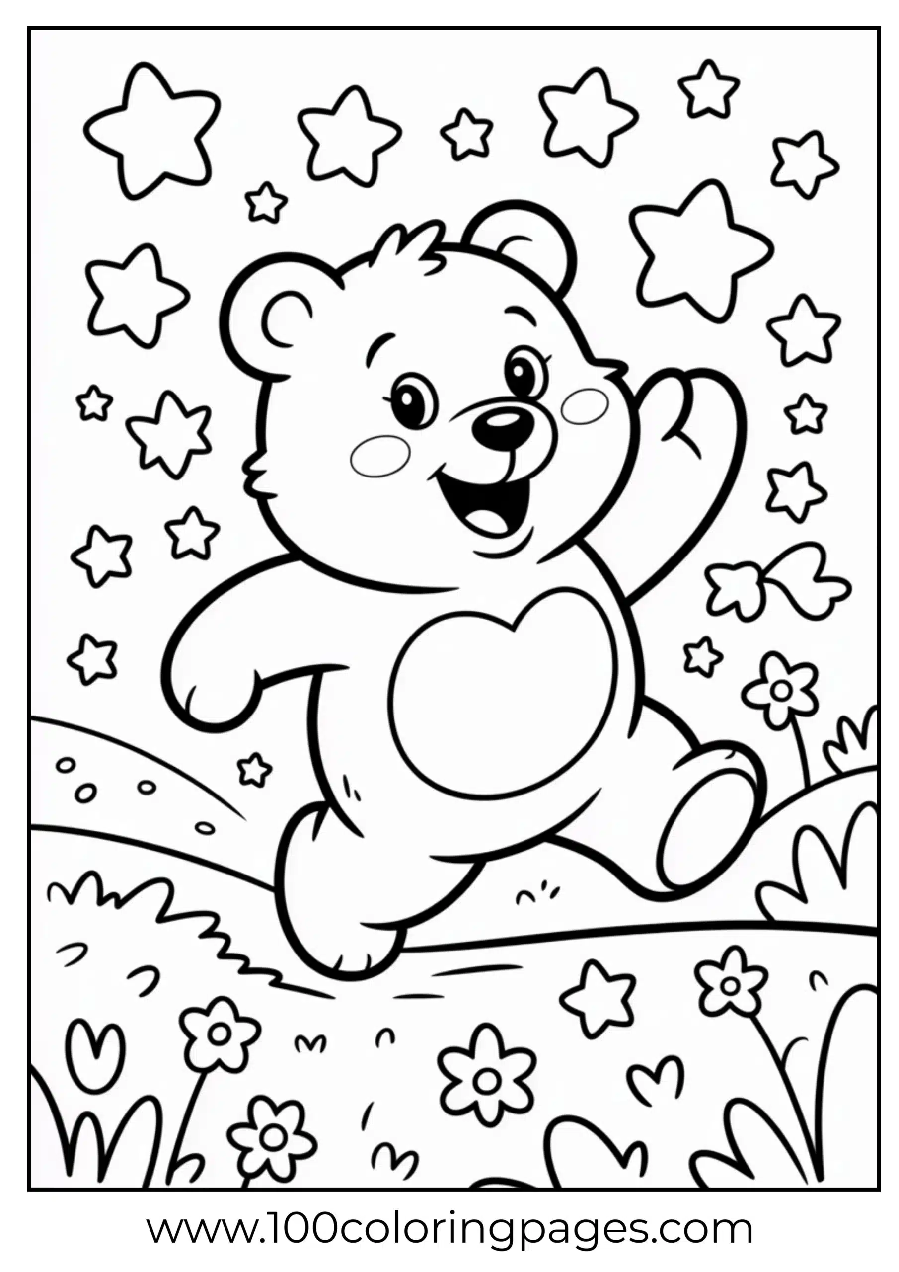 Cheer Bear running with stars coloring page