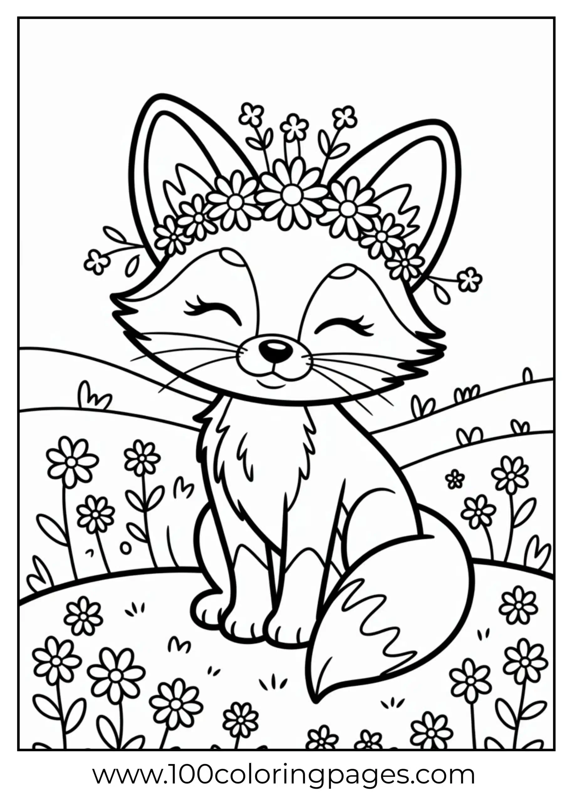 Cute chibi fox wearing flower crown