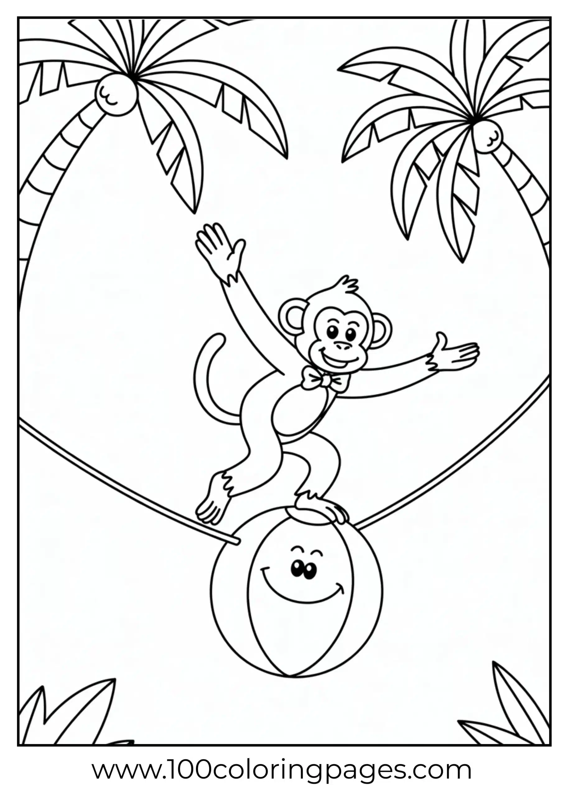 Monkey circus balancing trick coloring page