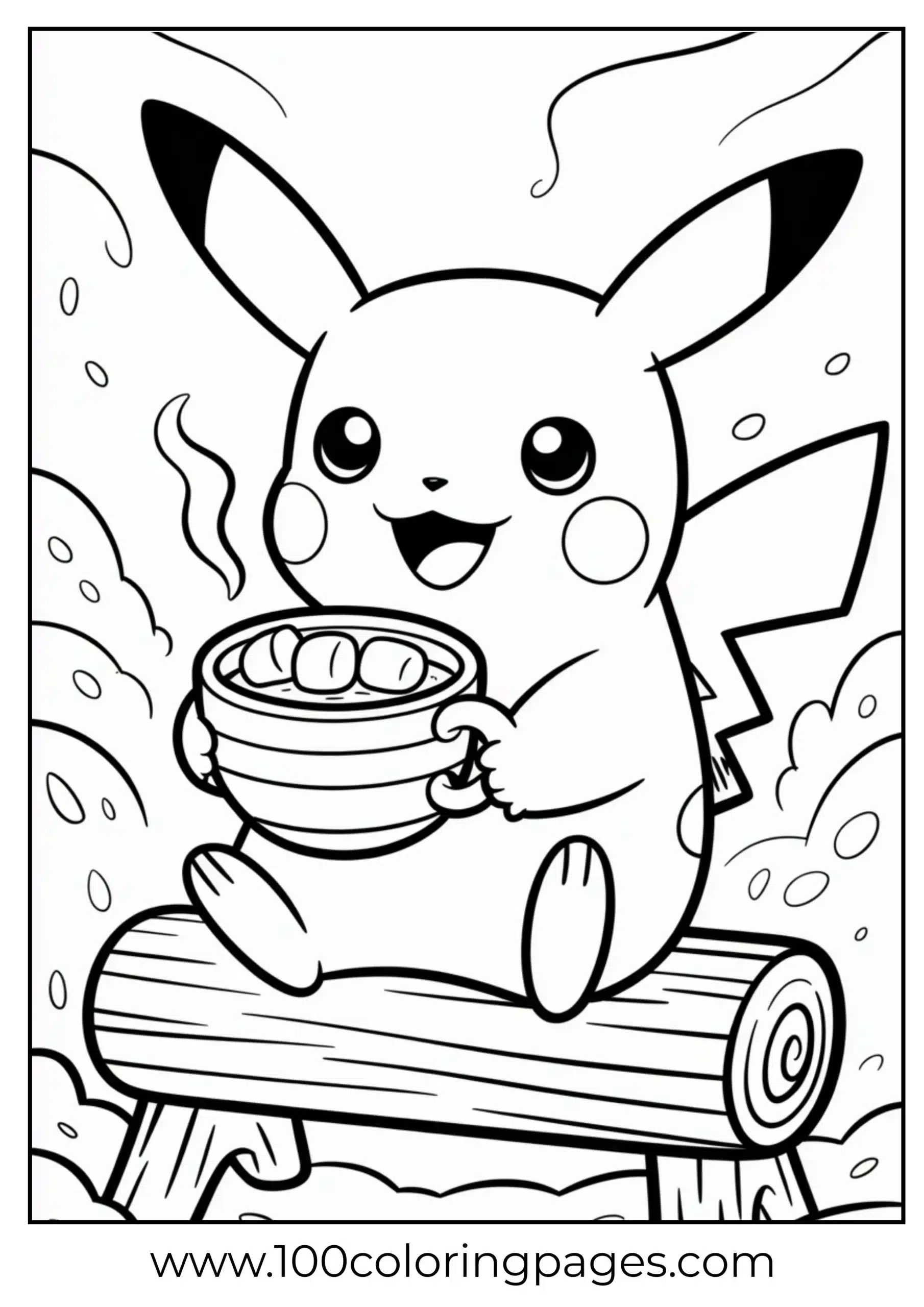Pikachu holding hot drink with marshmallows