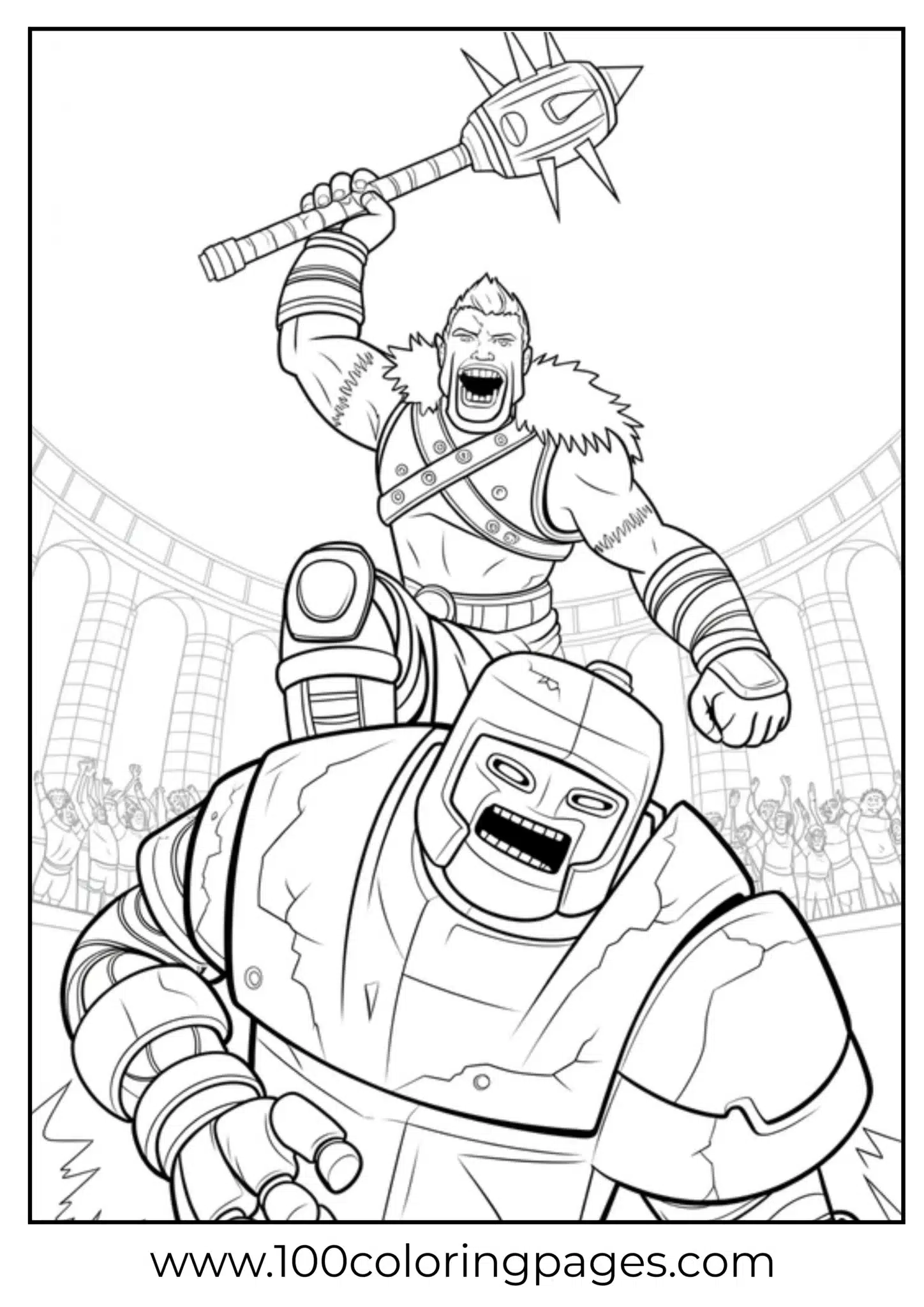 Gladiator and robot in an epic colosseum battle scene