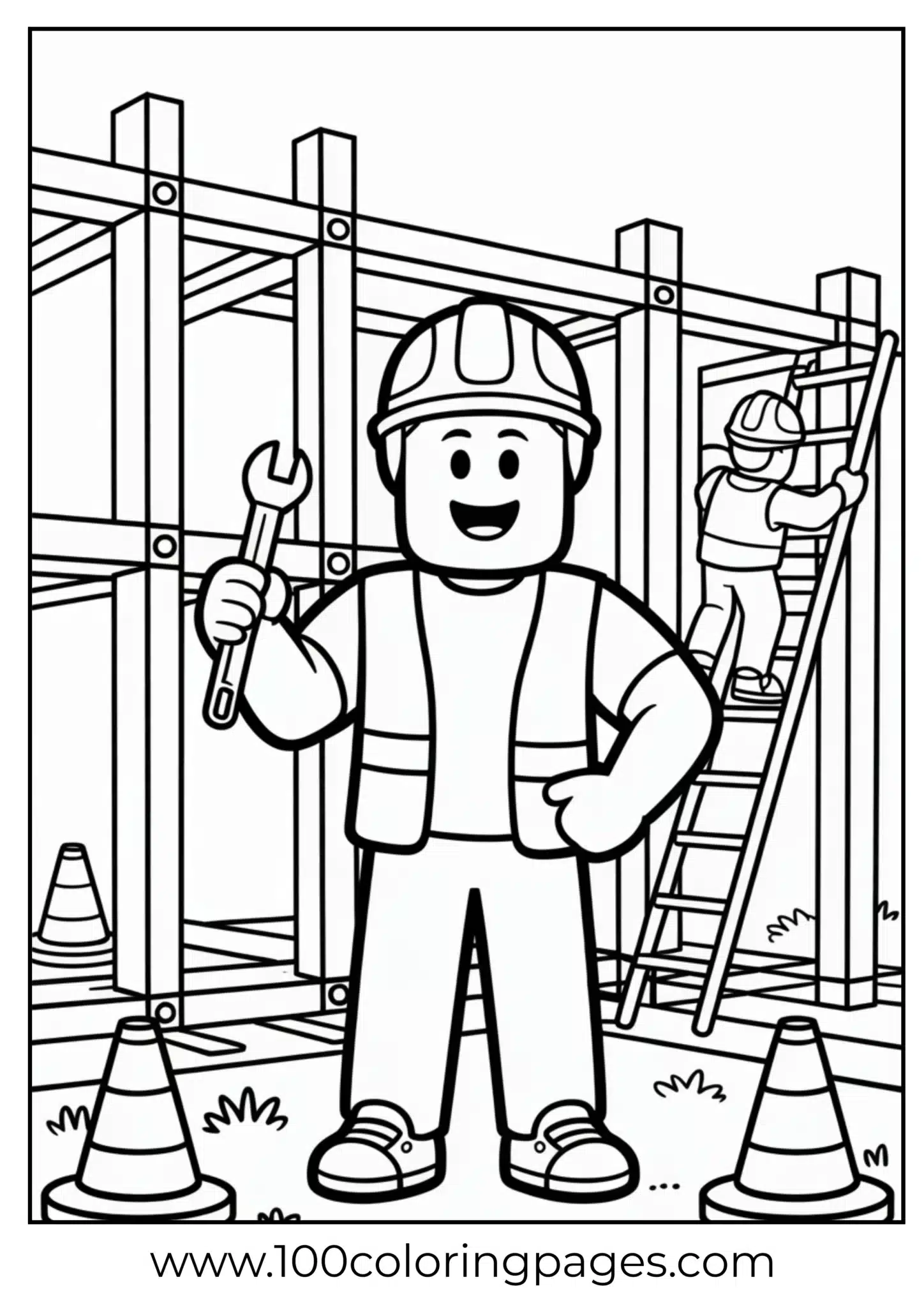 Construction worker with a wrench and a ladder scene