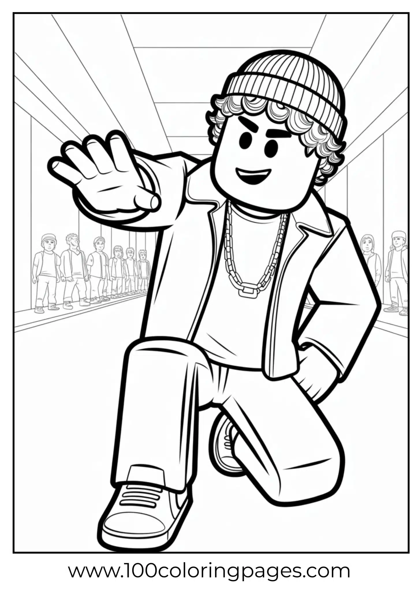 Cool kid waving hello, standing in a school hallway