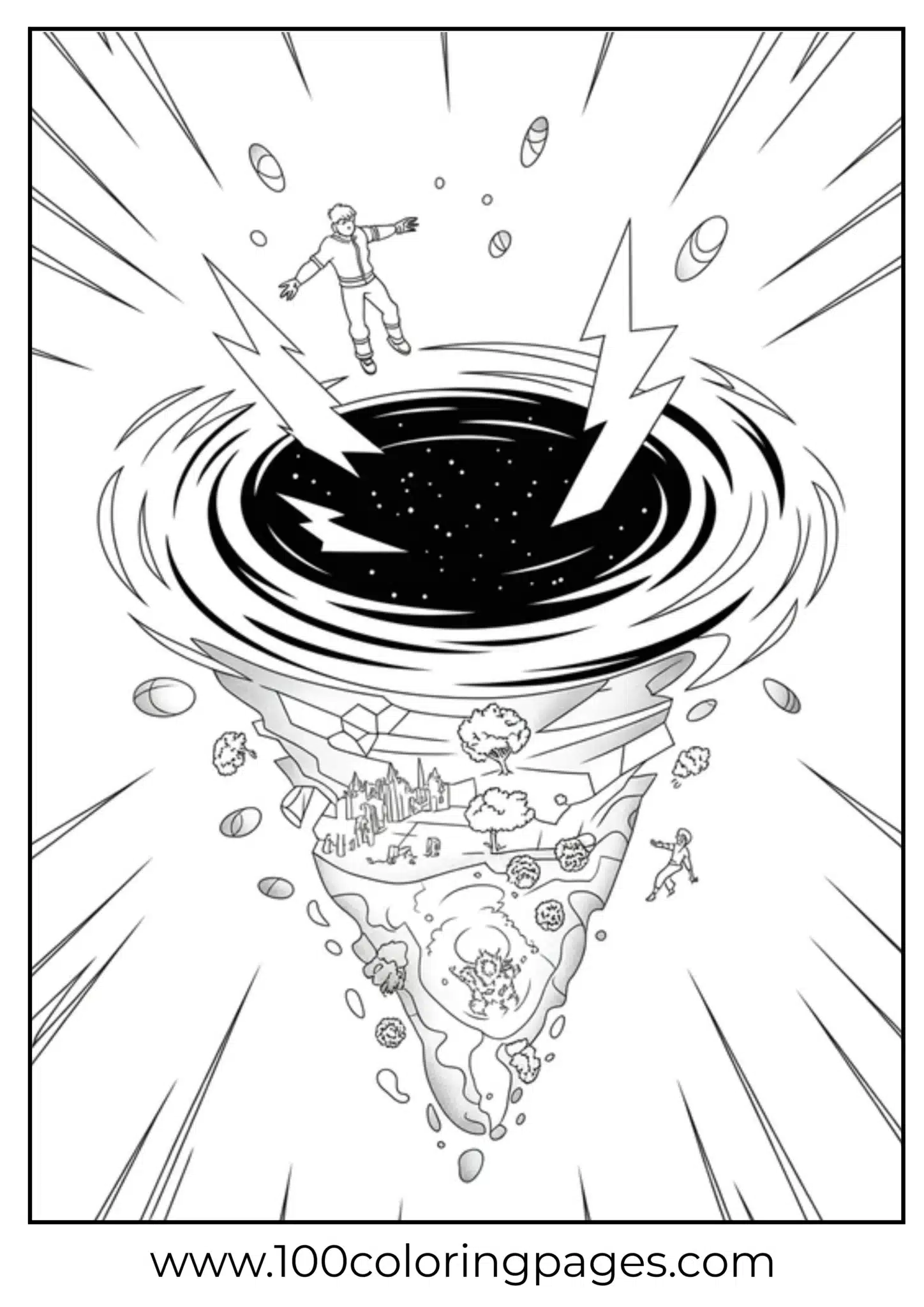 A person soaring into a cosmic whirlpool in space