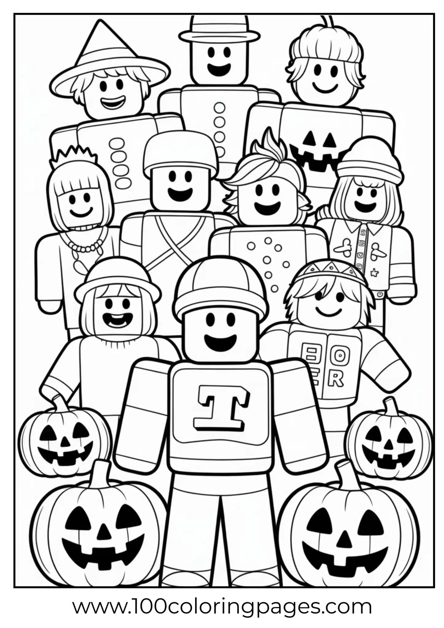 A group of cartoon characters in various Halloween costumes