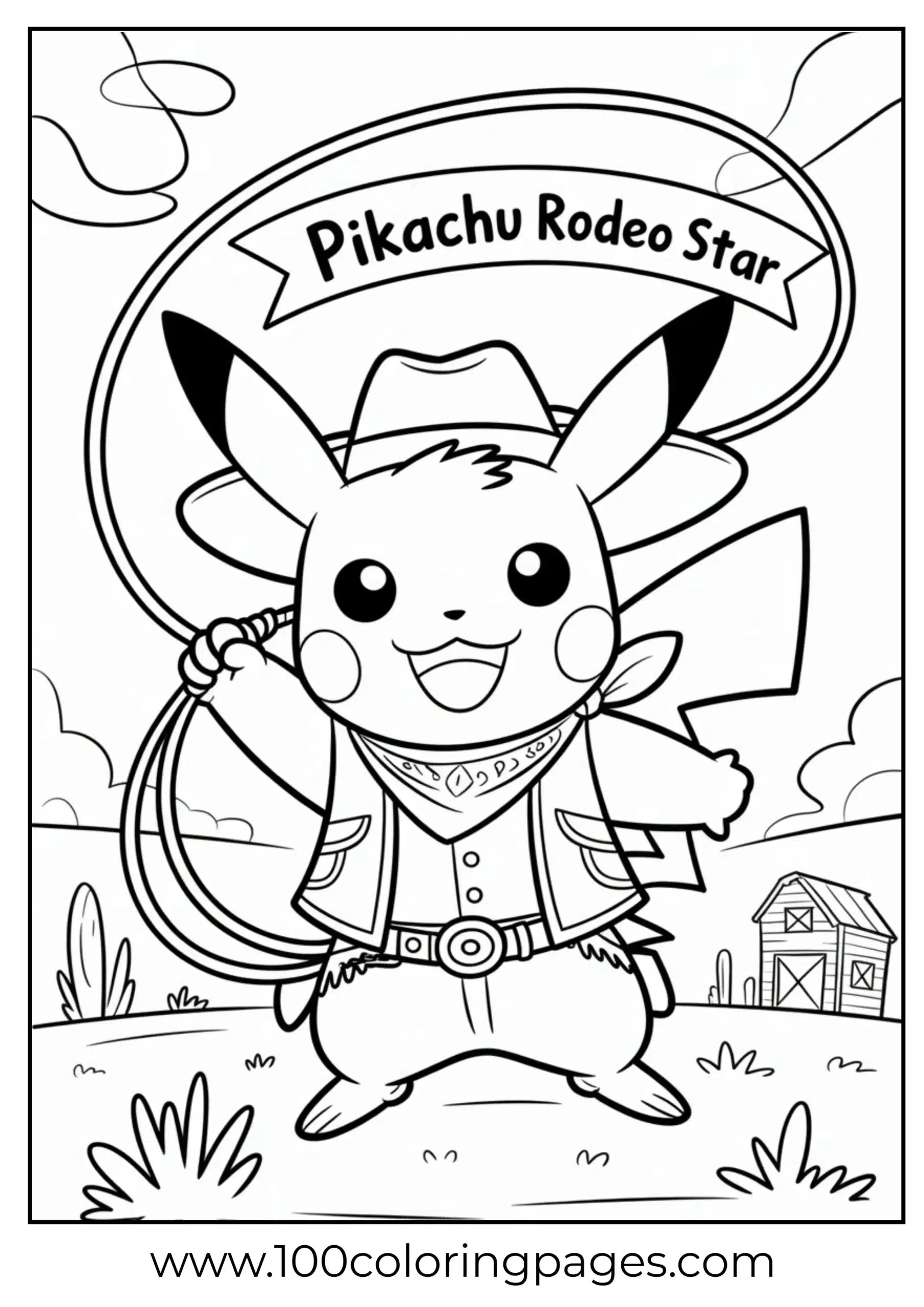 Pikachu in cowboy gear swinging rope