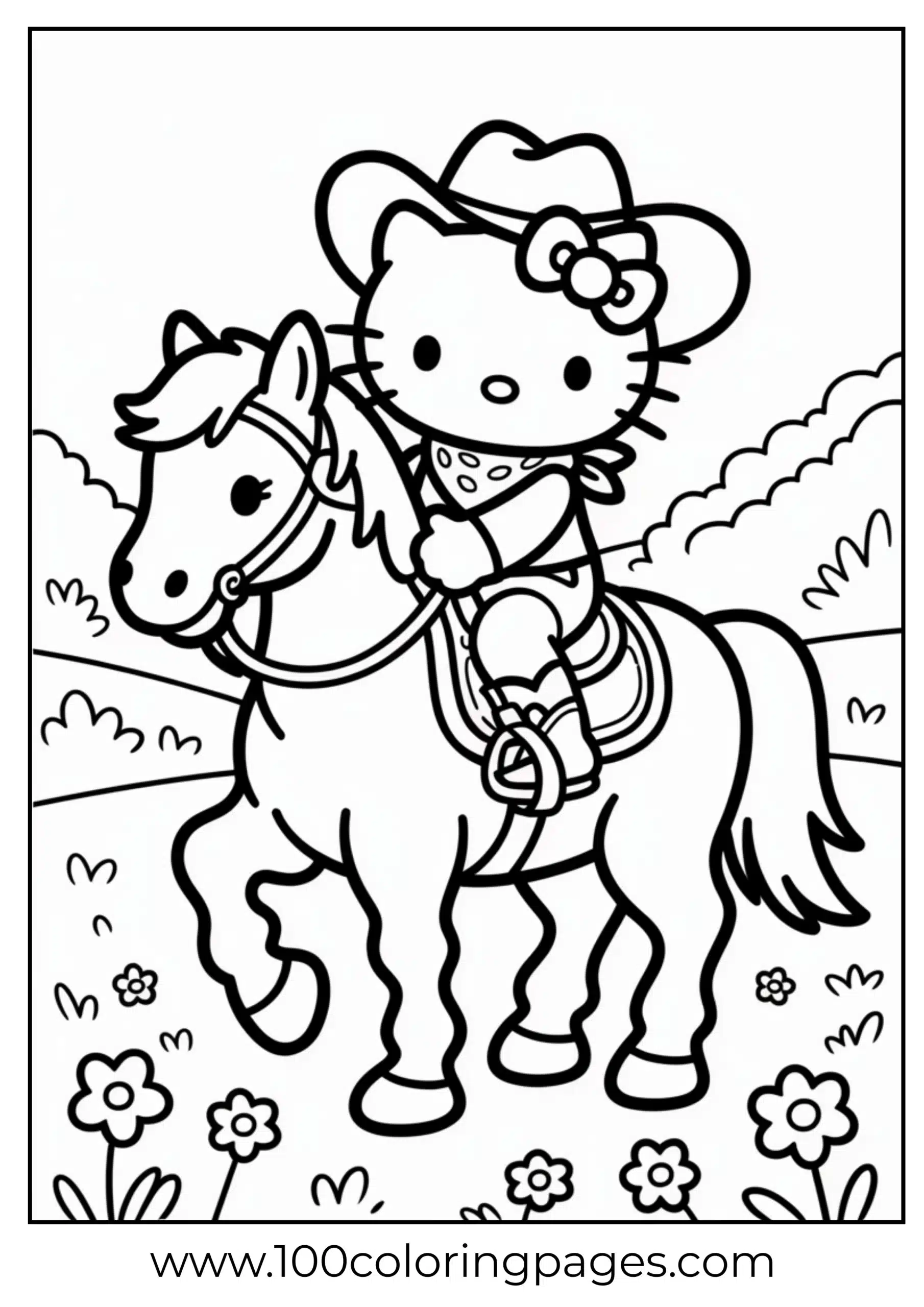 Hello Kitty as cowgirl coloring page