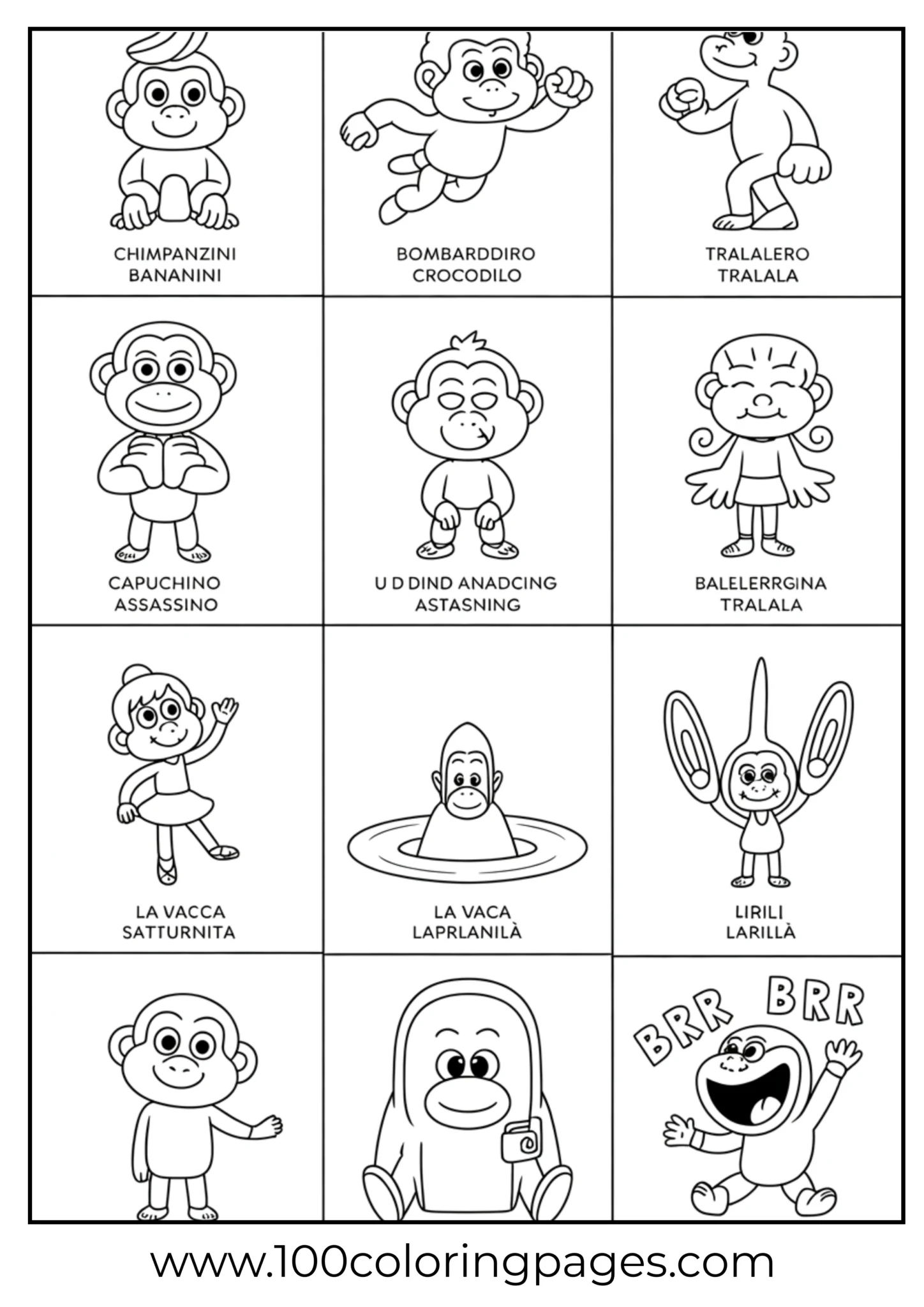 Collection of cartoon characters with playful Italian names