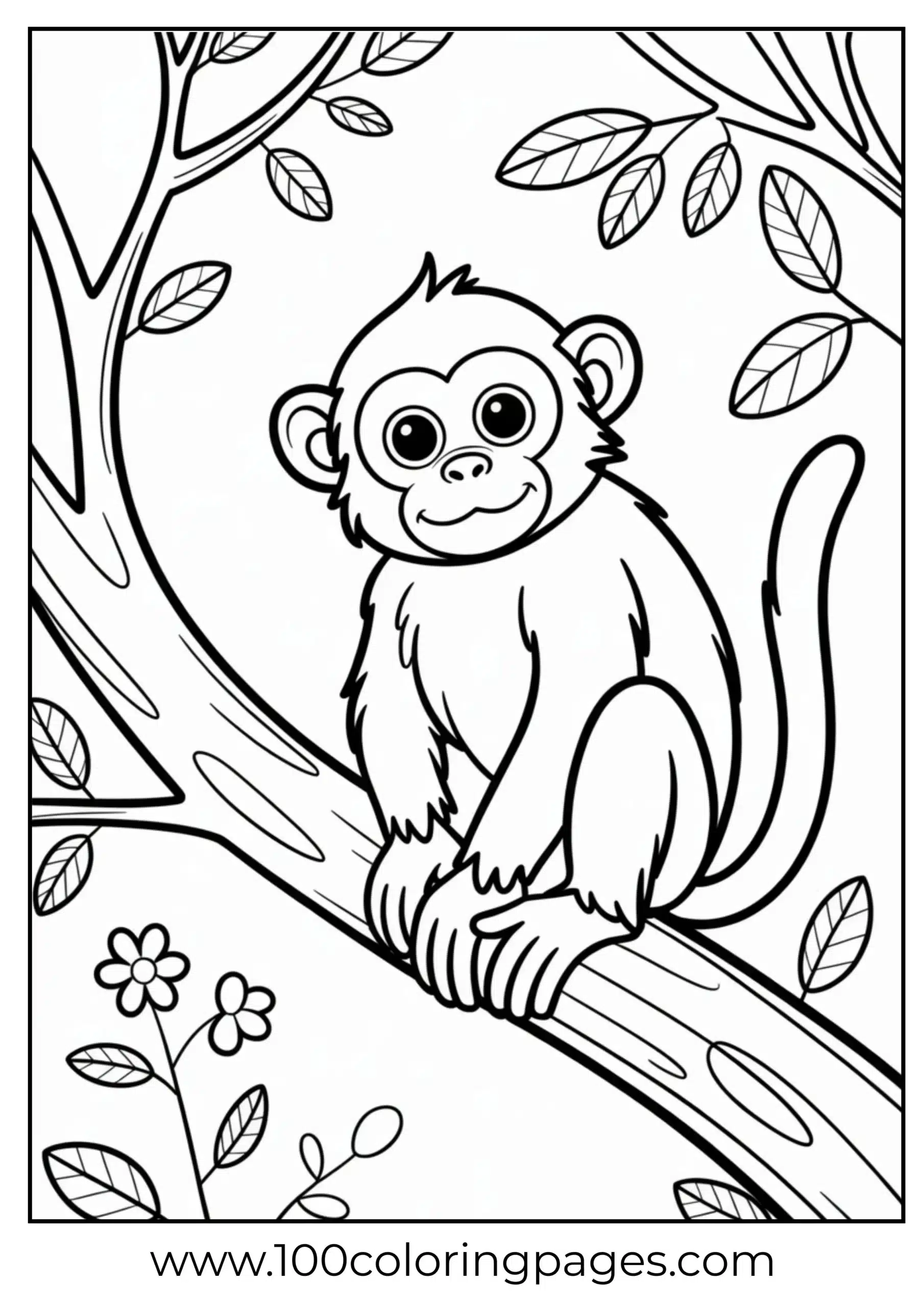 Monkey perched on branch coloring page