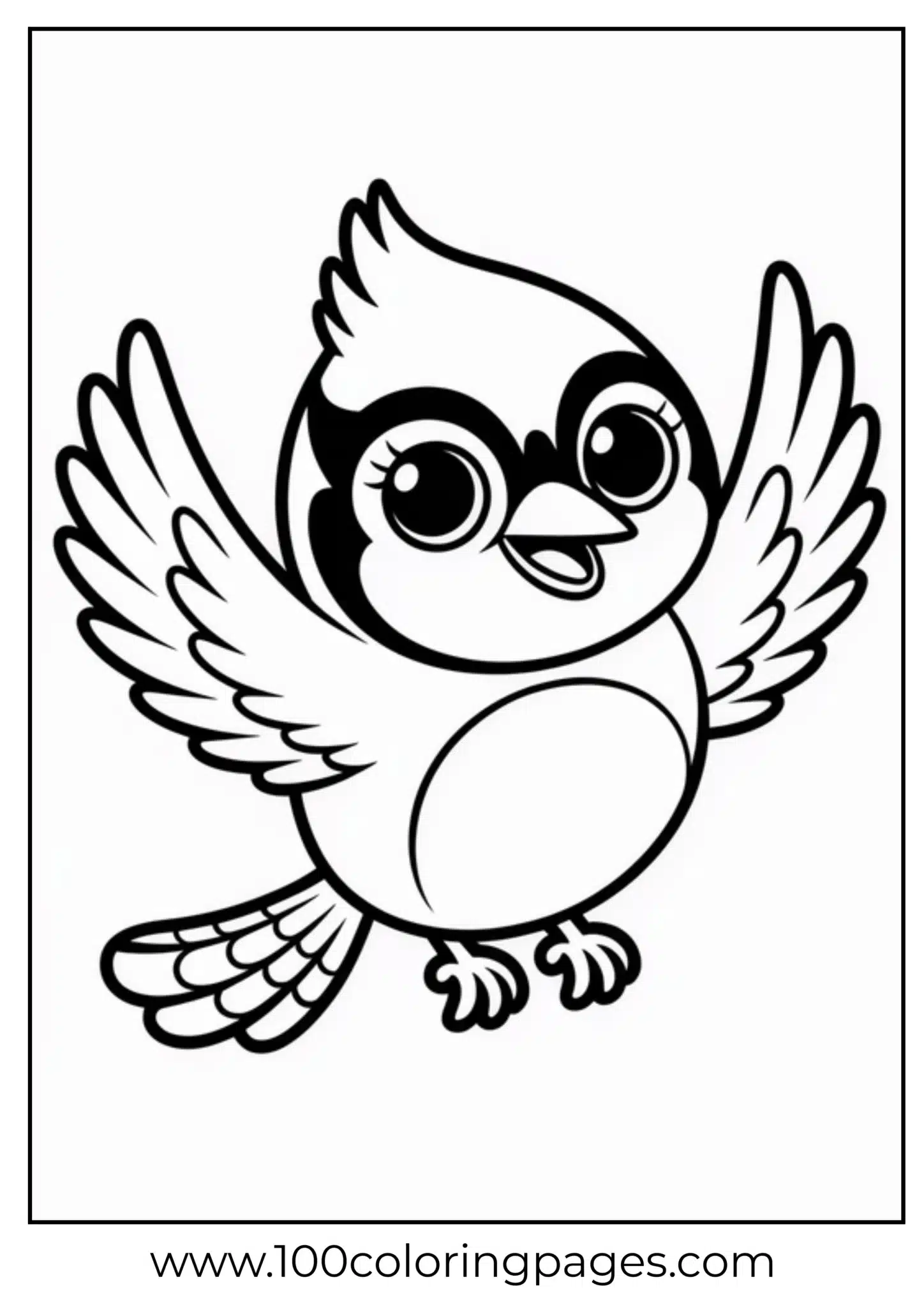 A charming cartoon bird with widespread wings