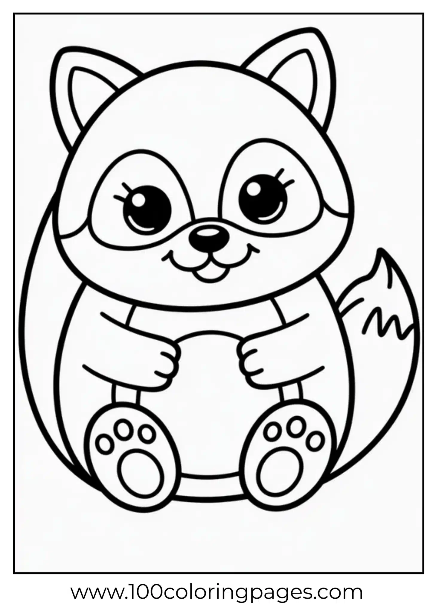 Cute cartoon fox sitting and smiling coloring page