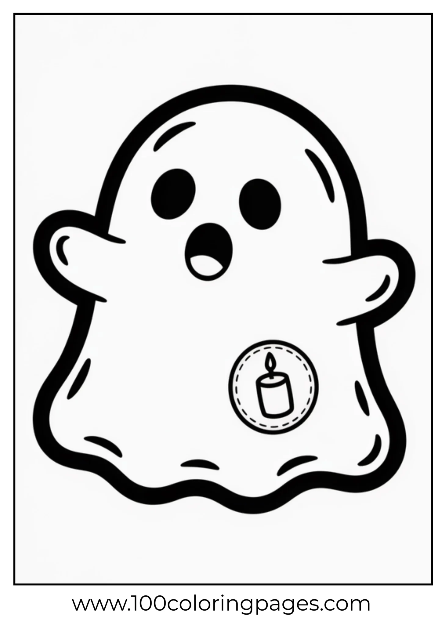 Cartoon ghost with wide eyes and a small candle