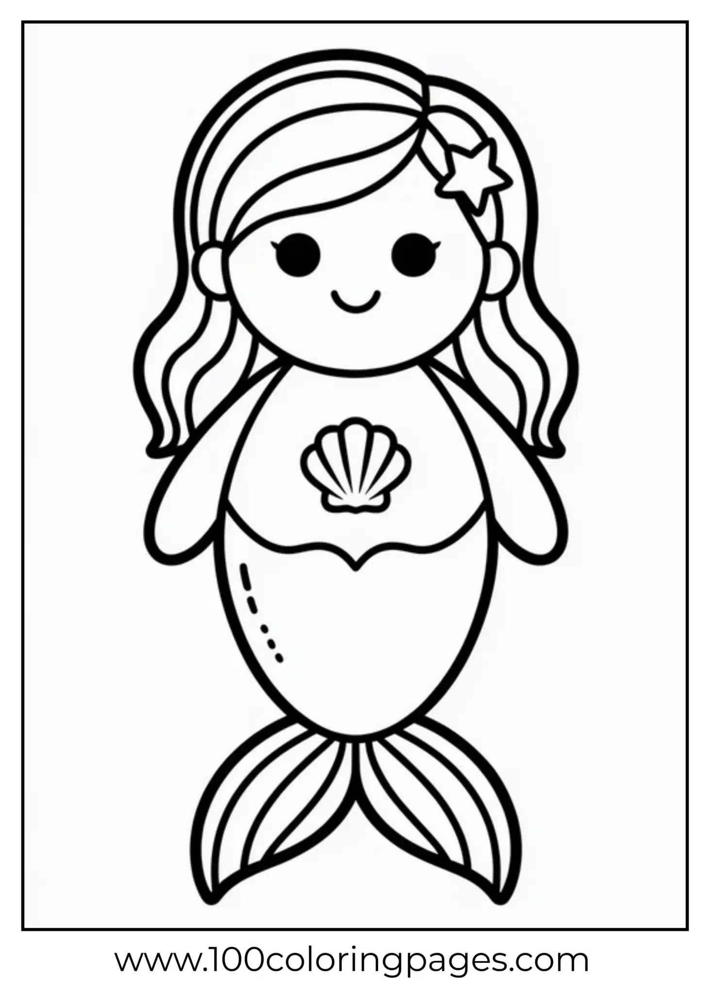 Cute mermaid with seashell top and starfish in her hair