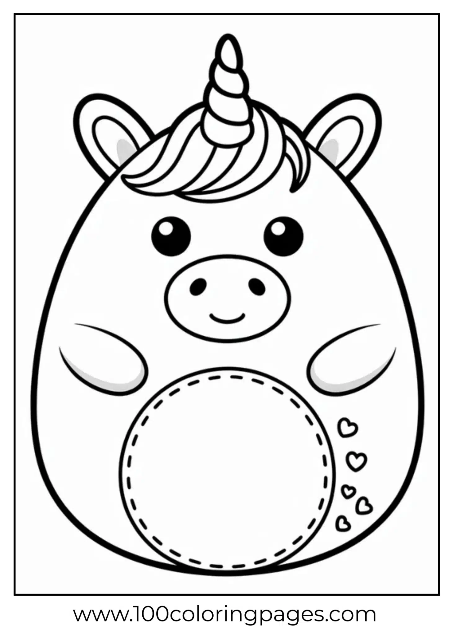 Black and white coloring page of a cute unicorn pig