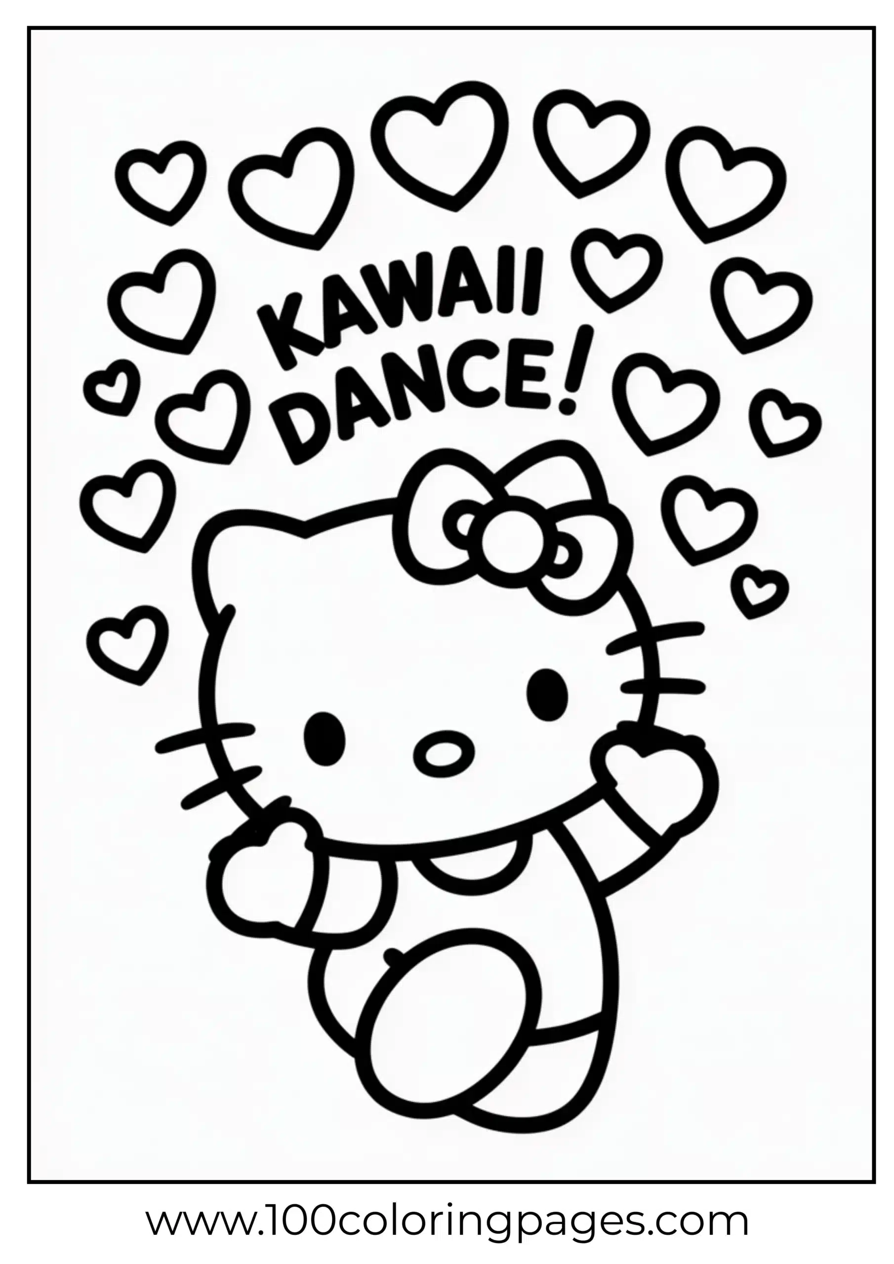 Hello Kitty dancing in cartoon style coloring page