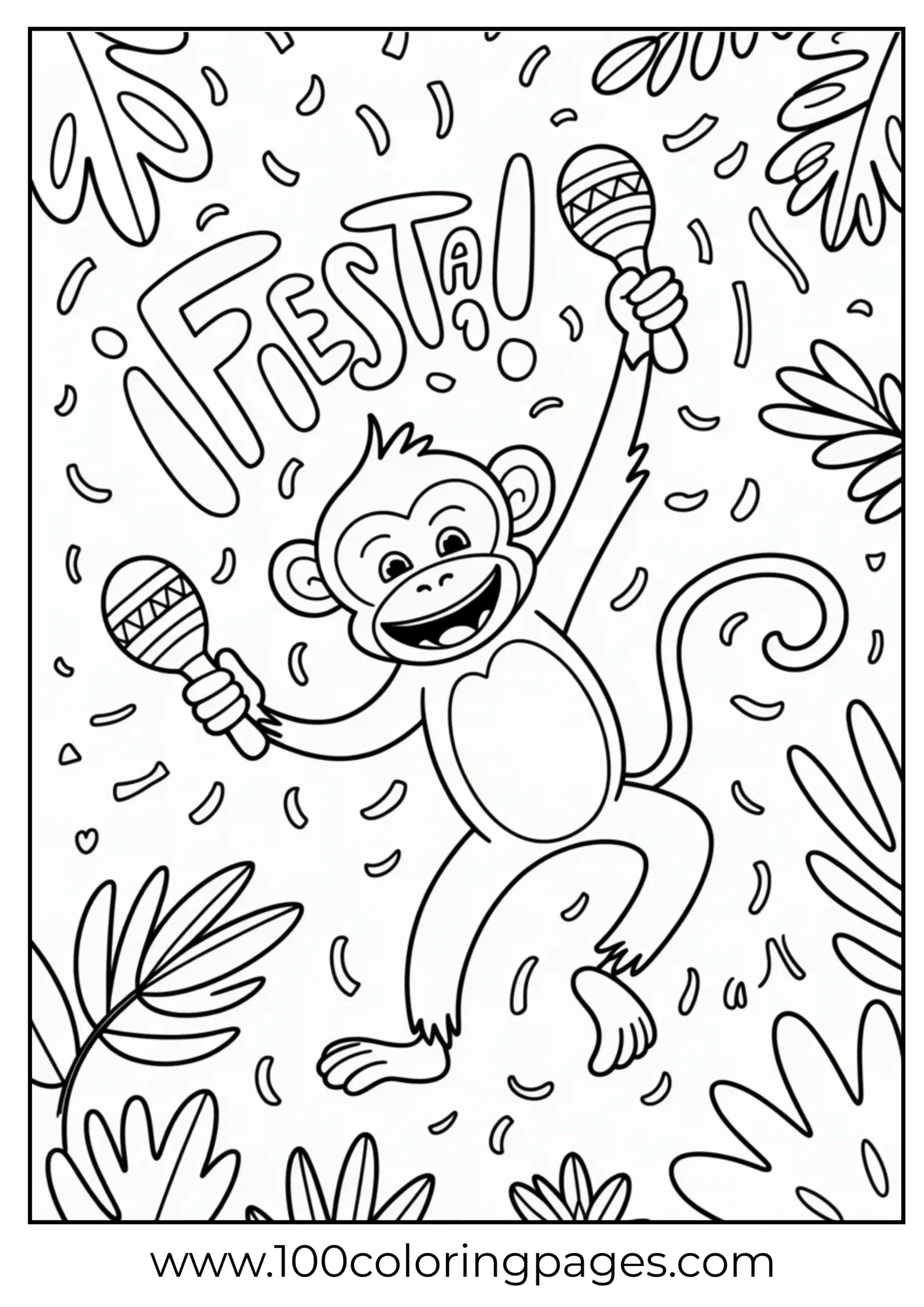 Monkey dancing with maracas coloring page
