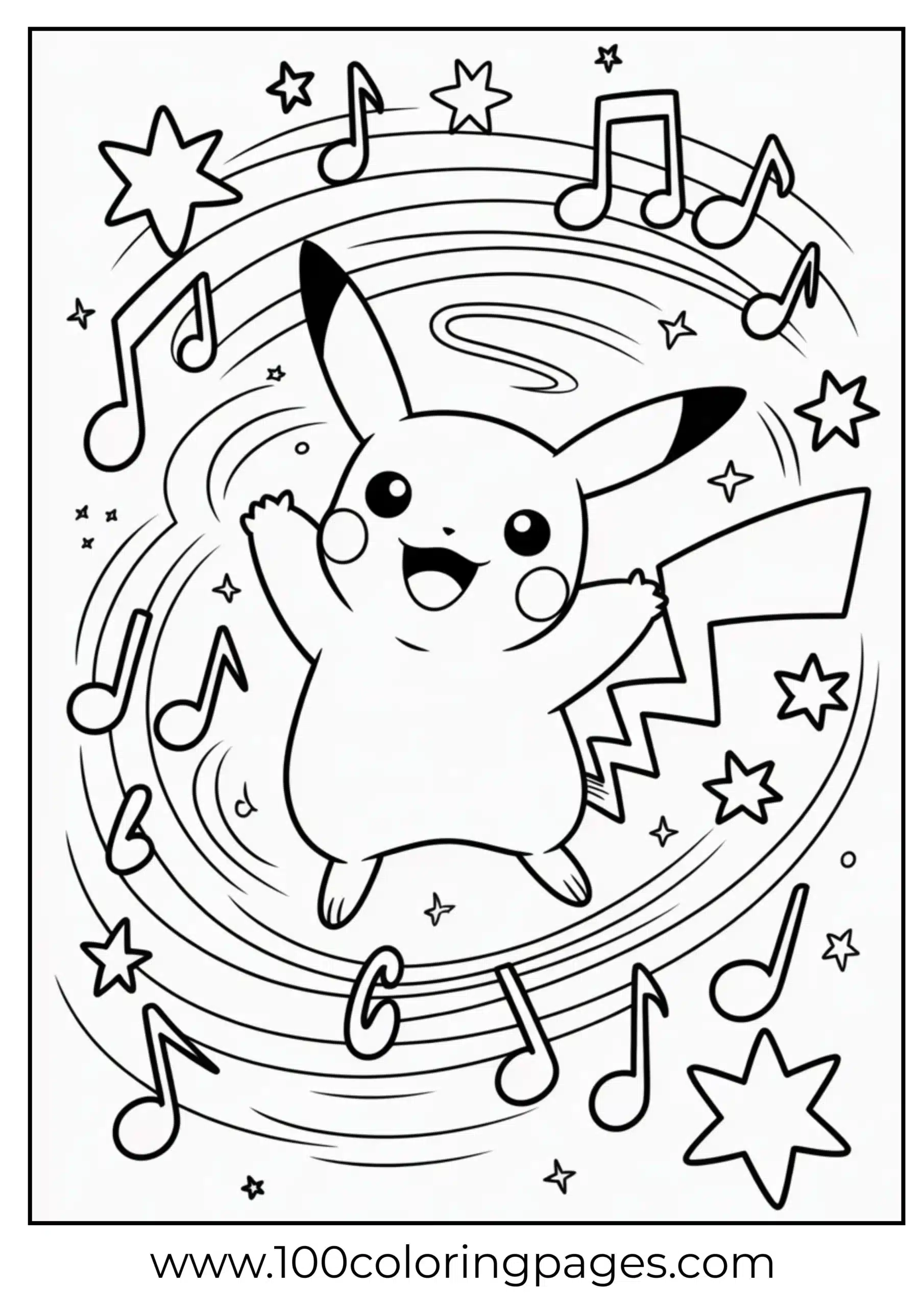 Pikachu dancing with stars and music notes