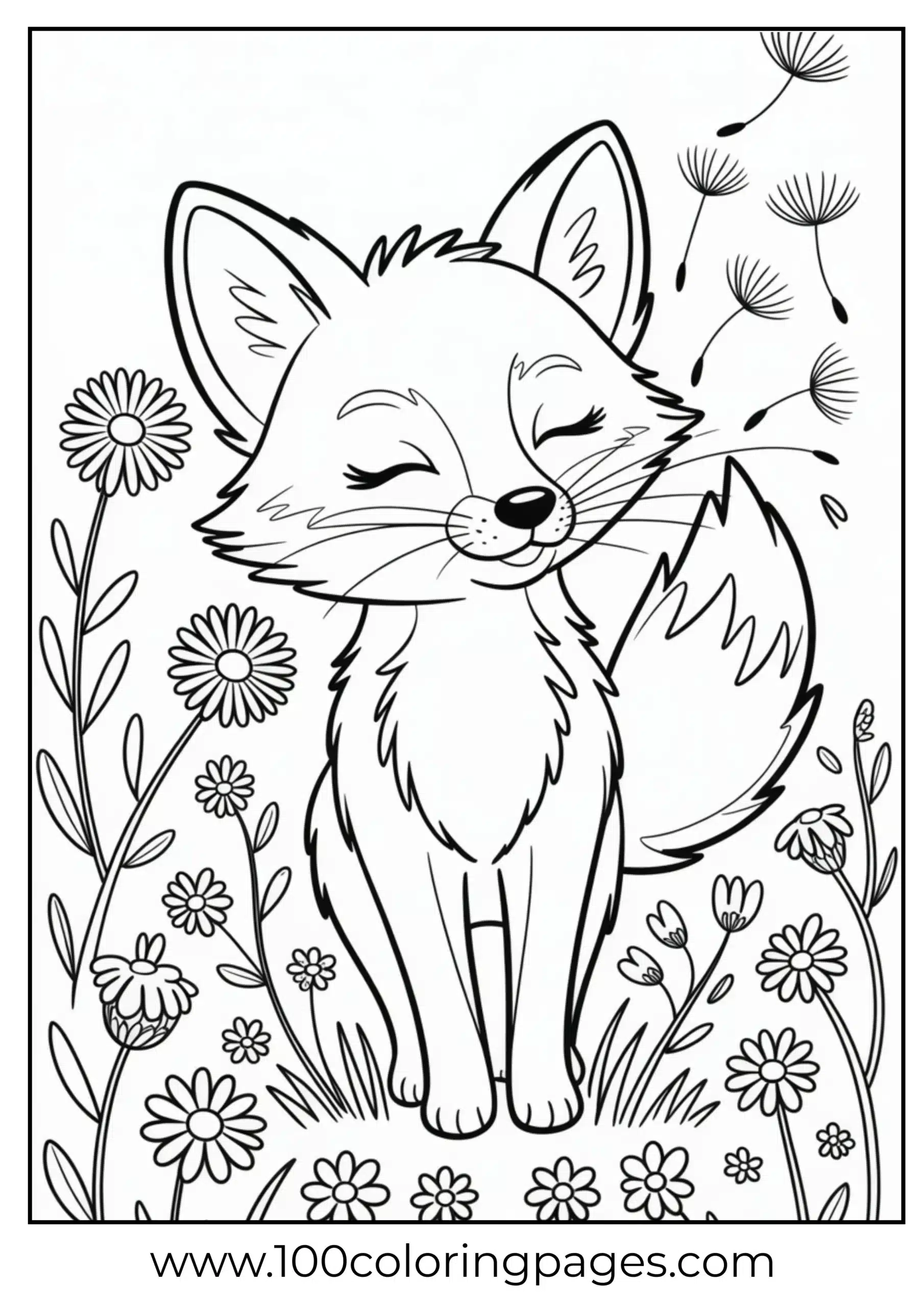 Fox making dandelion wish in breeze