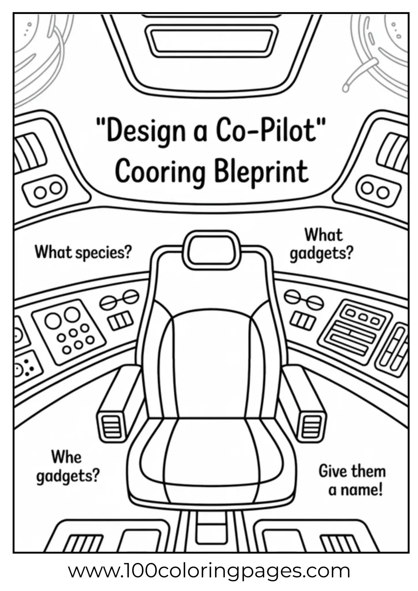 Spaceship cockpit blueprint with empty co-pilot seat for designing
