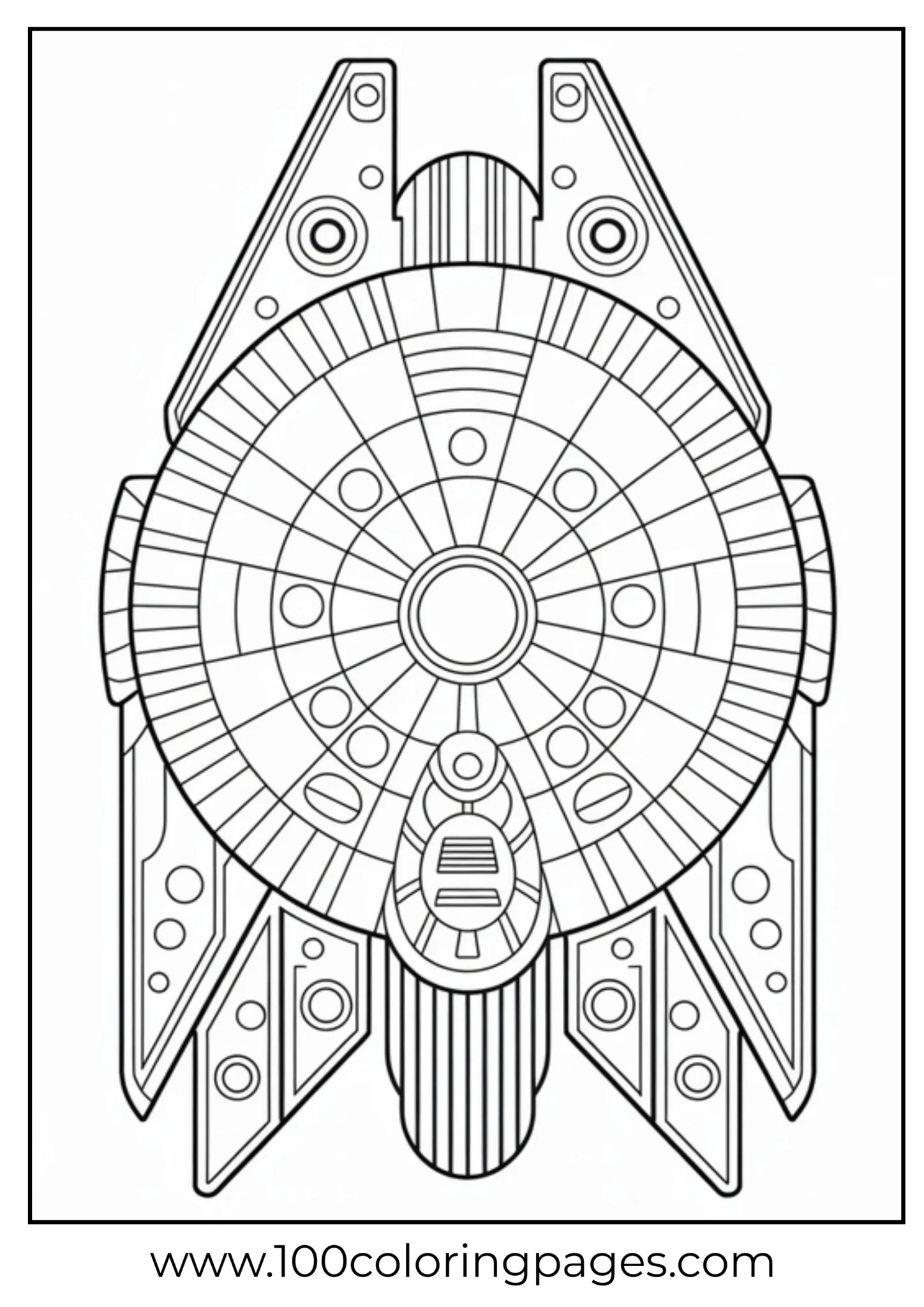 Black and white rocket coloring page with detailed patterns