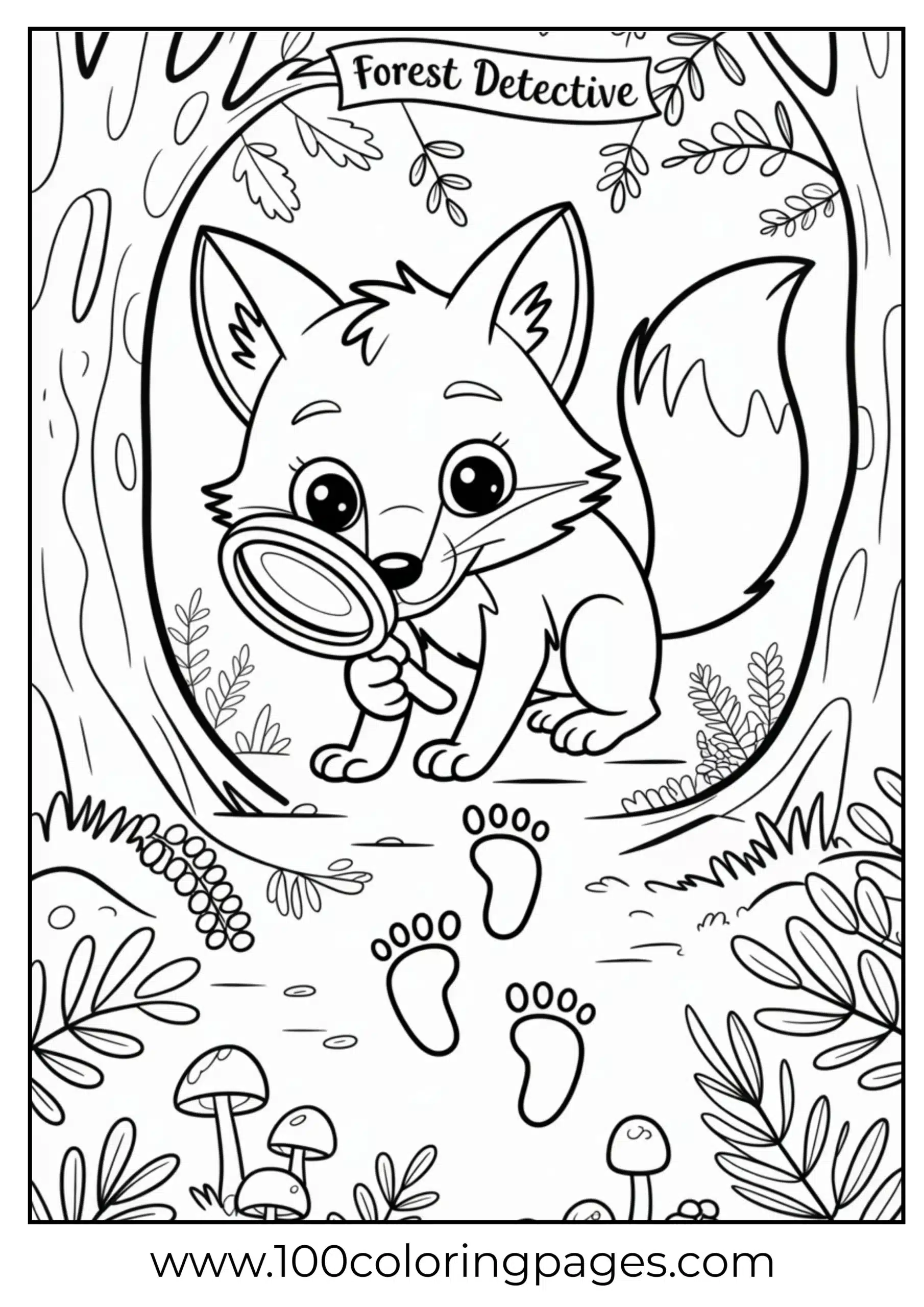 Fox sleuth with magnifier tracking clues