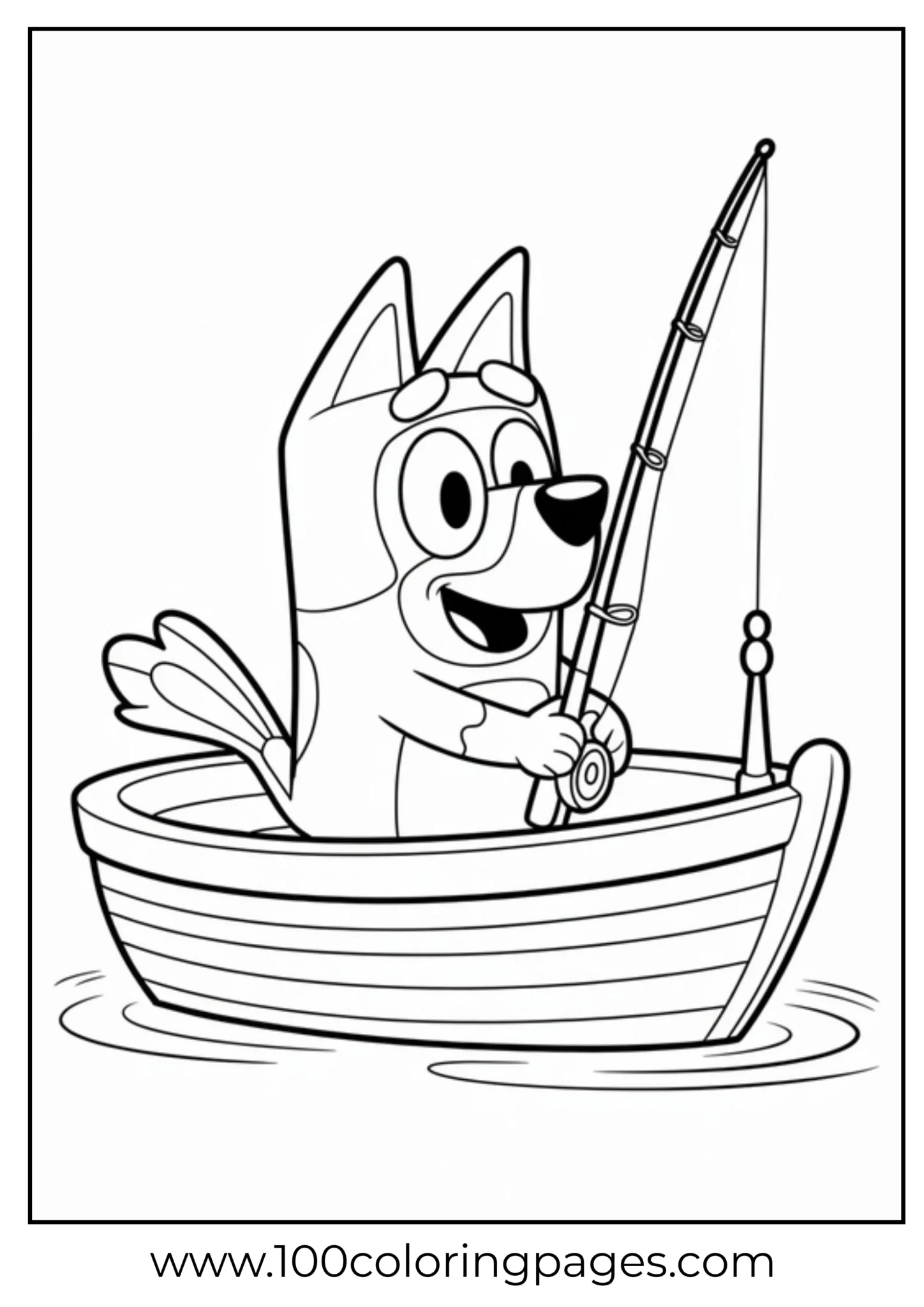 Happy dog fishing on a small boat in a cartoon style