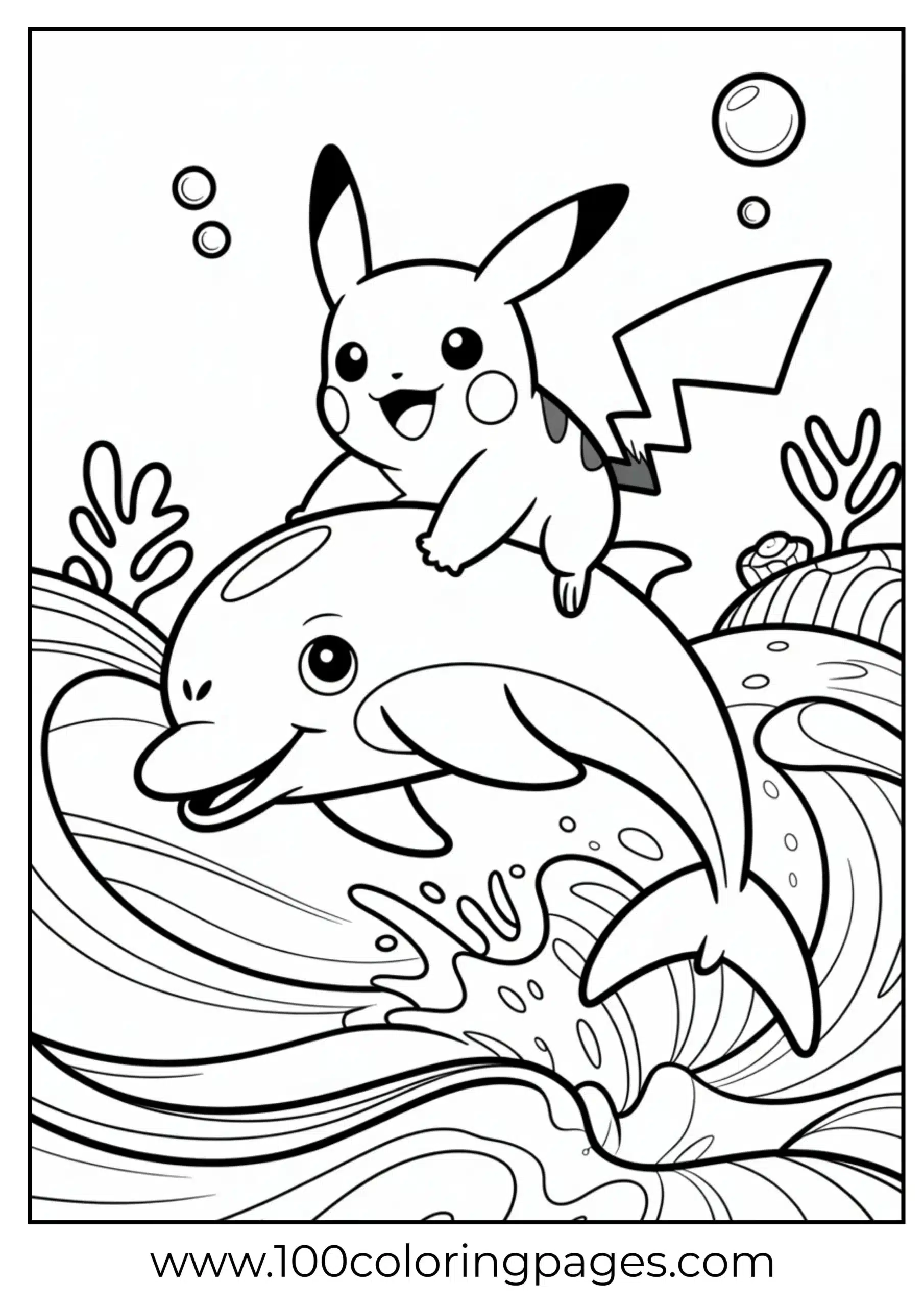 Pikachu riding dolphin over water