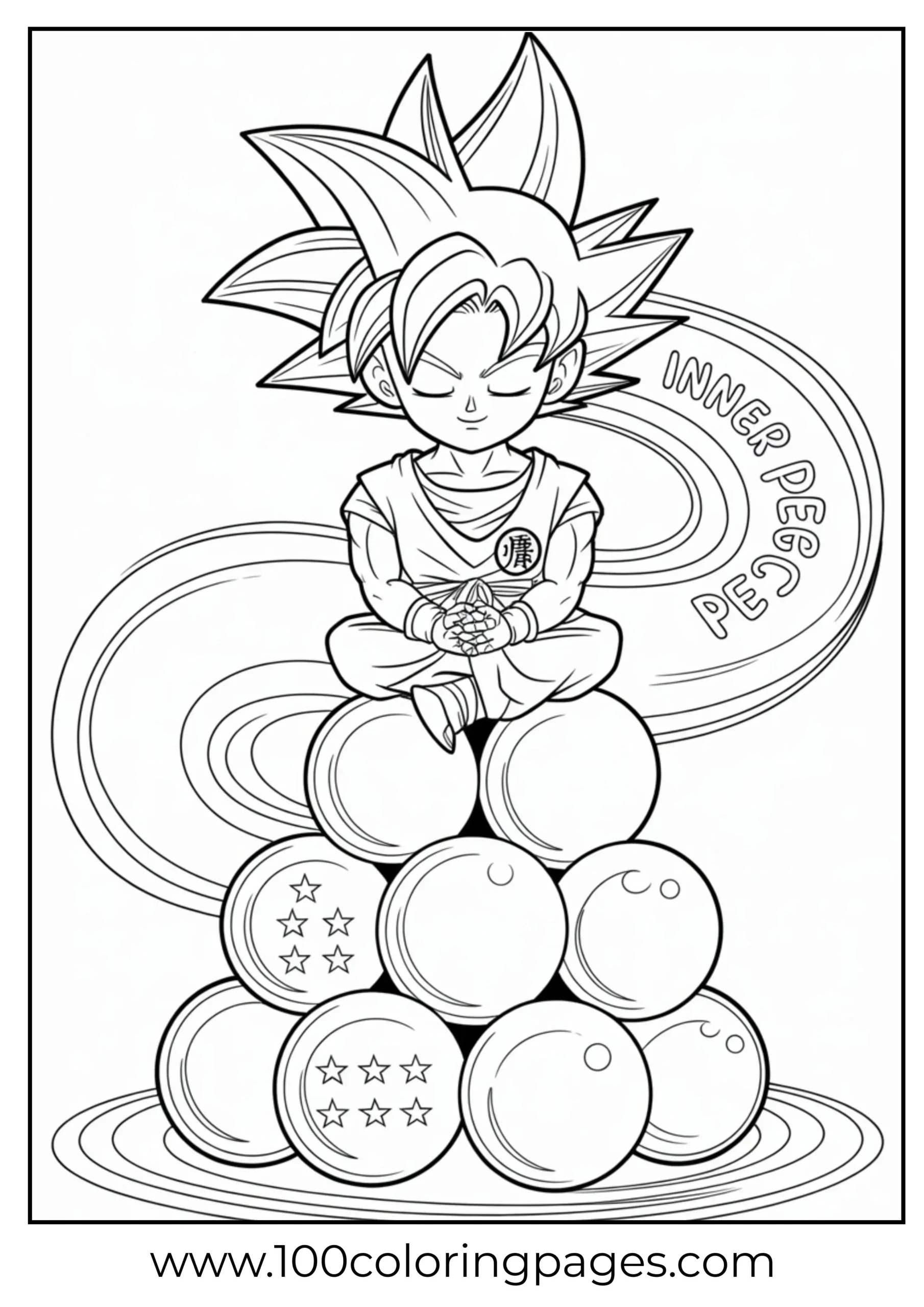 Goku meditating on Dragon Balls coloring page
