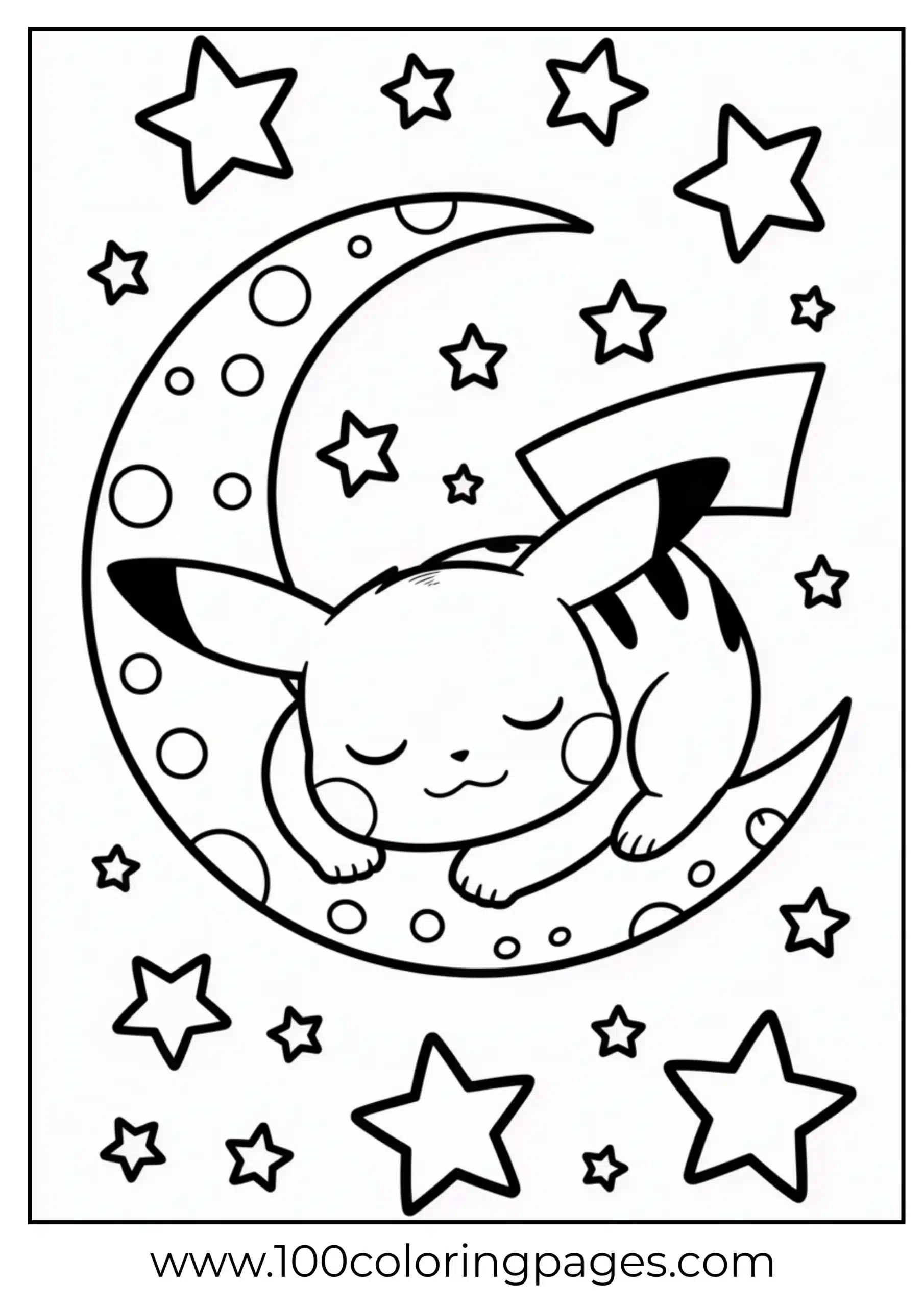Pikachu sleeping on moon under stars
