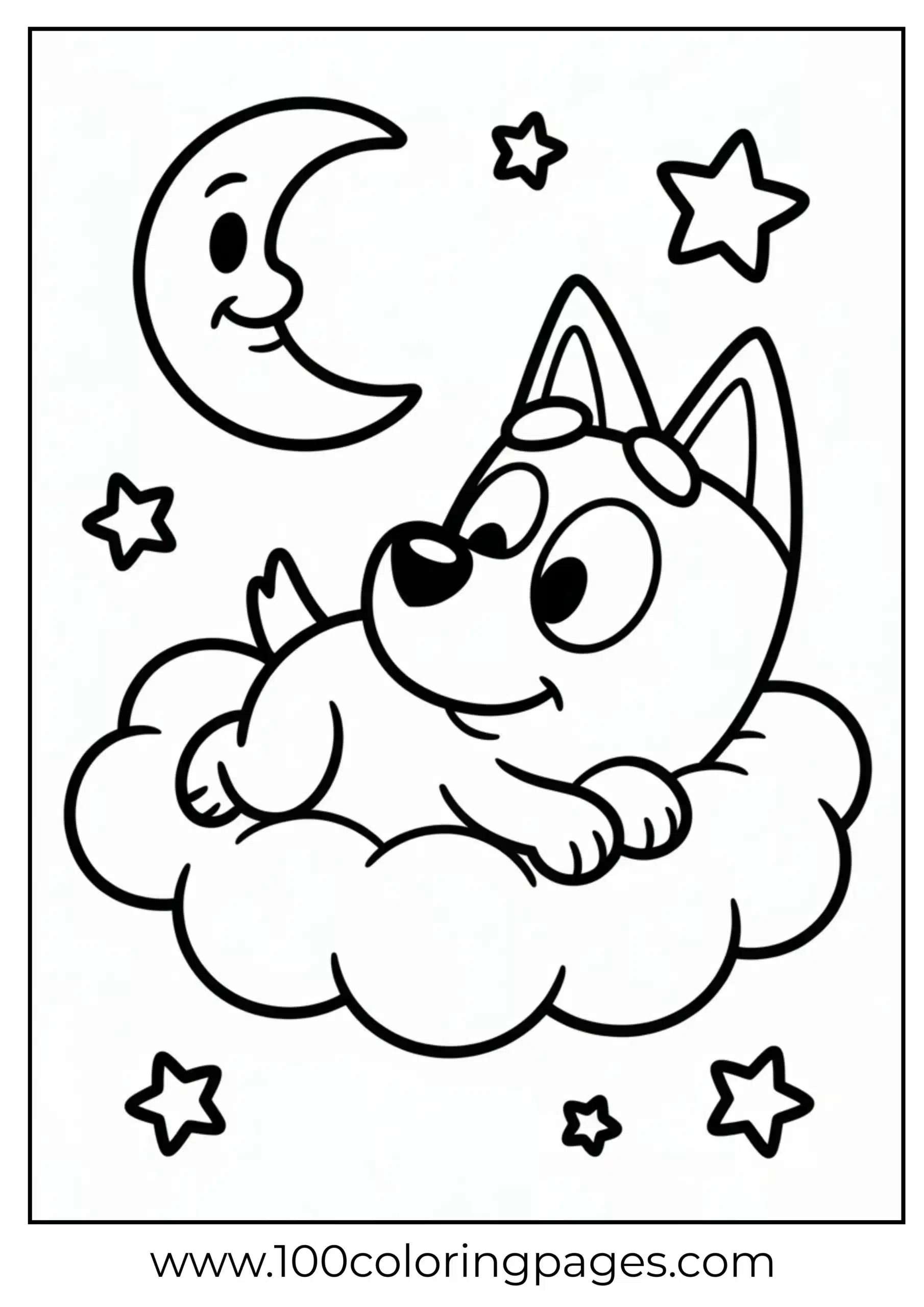 Bluey on cloud coloring page