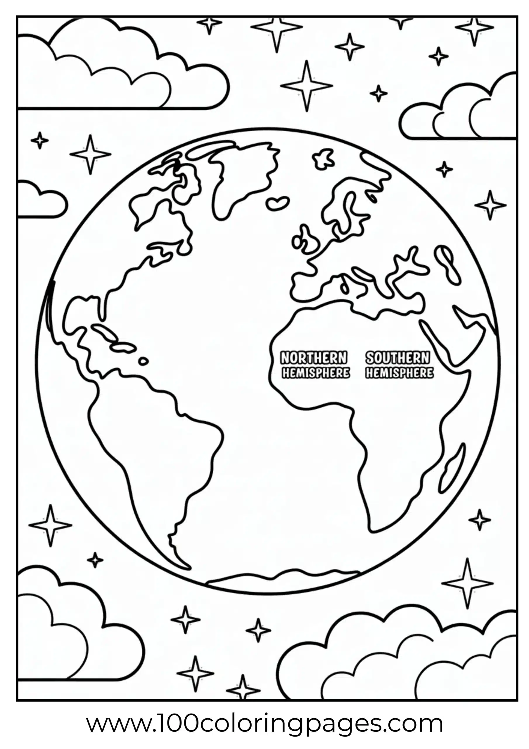 Earth viewed from space coloring page