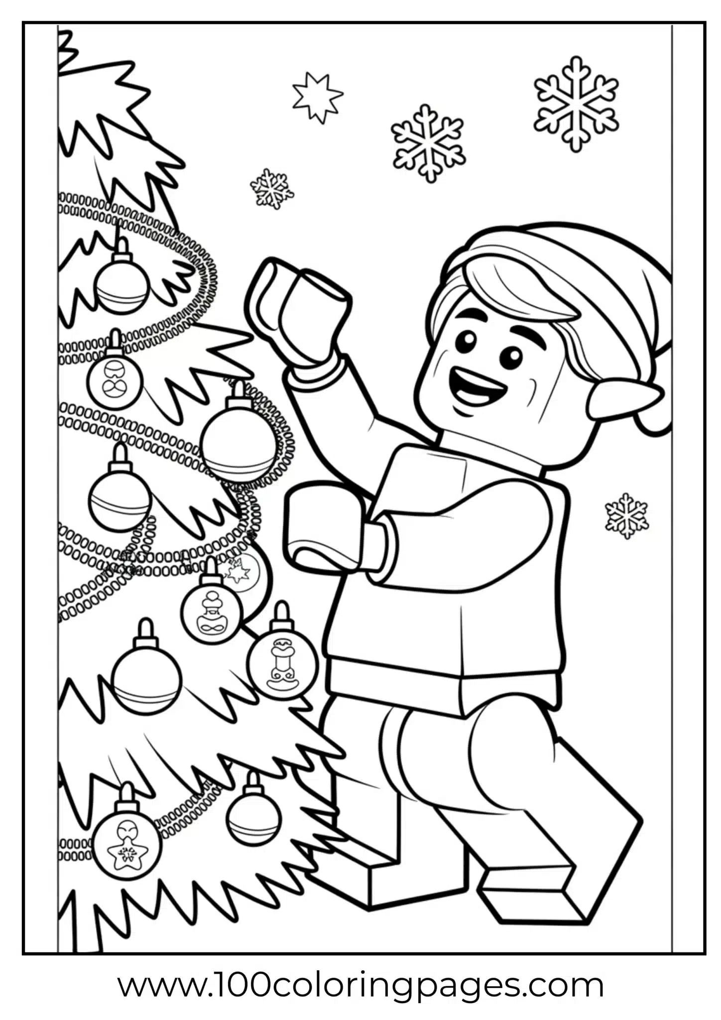 Elf hanging ornaments on a festive Christmas tree