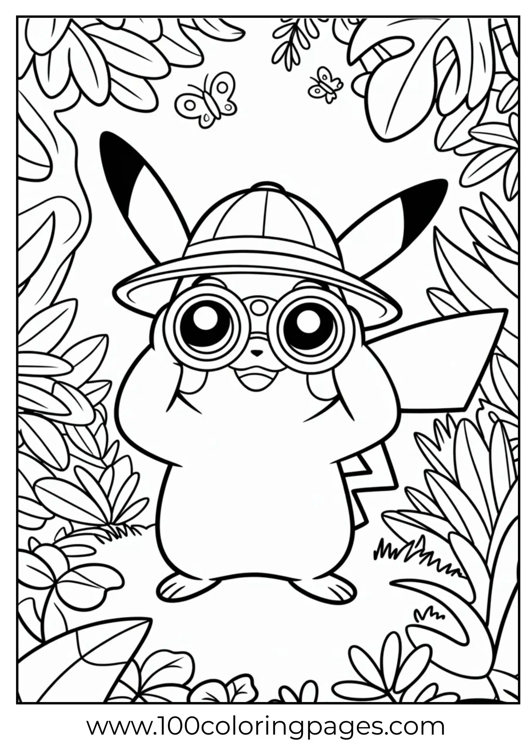 Pikachu in jungle with binoculars
