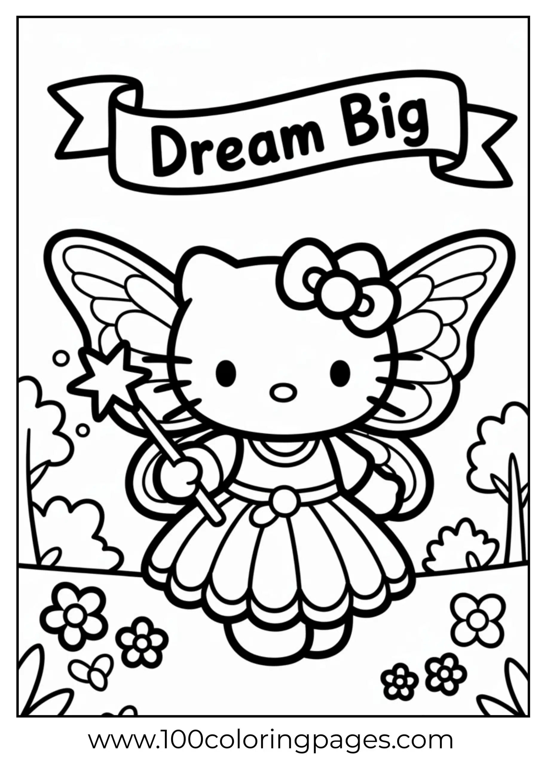 Hello Kitty fairy costume coloring page